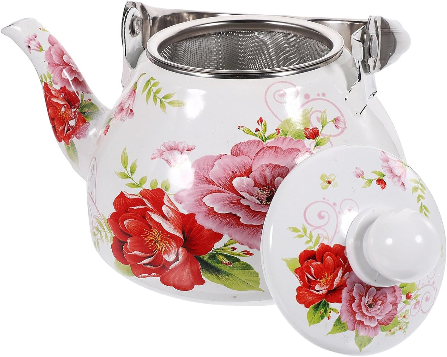 Retro Japanese Enamel Tea Kettle for Camping Stove - Luxshiny Small Pot for Loose Tea - Enamelware Teapot Bowl