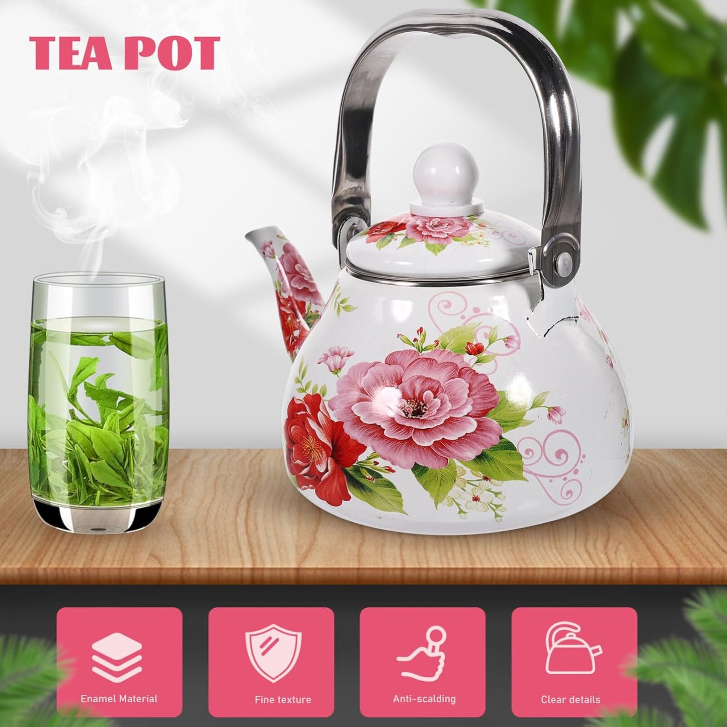 Retro Japanese Enamel Tea Kettle for Camping Stove - Luxshiny Small Pot for Loose Tea - Enamelware Teapot Bowl