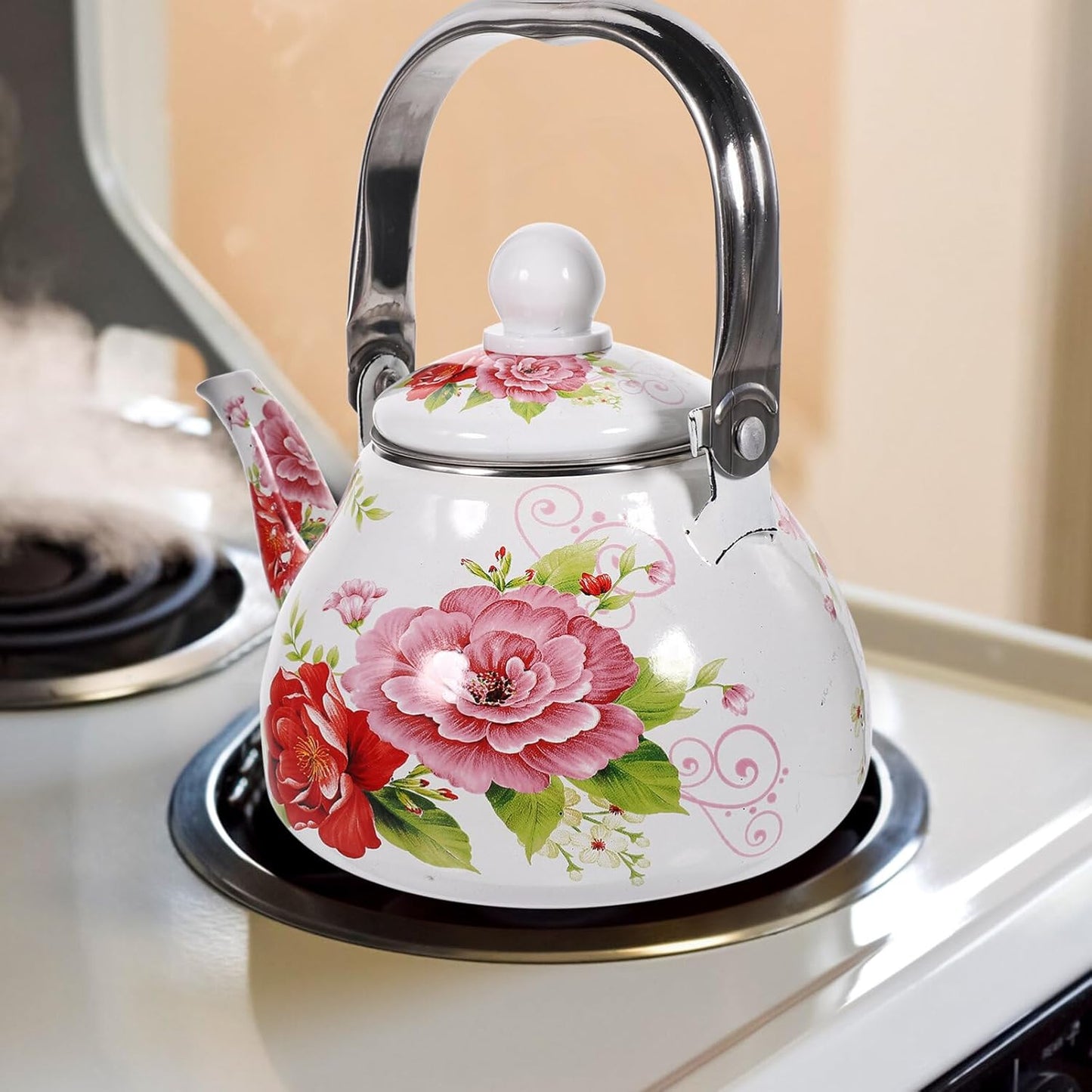 Retro Japanese Enamel Tea Kettle for Camping Stove - Luxshiny Small Pot for Loose Tea - Enamelware Teapot Bowl