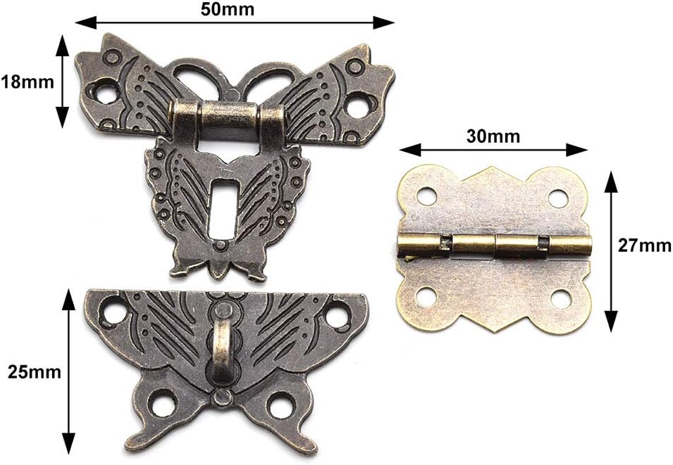 Retro Mini Bronze Antique Padlock Butterfly Hasp Latch Box Corner Protectors Set for Wooden Jewelry Boxes