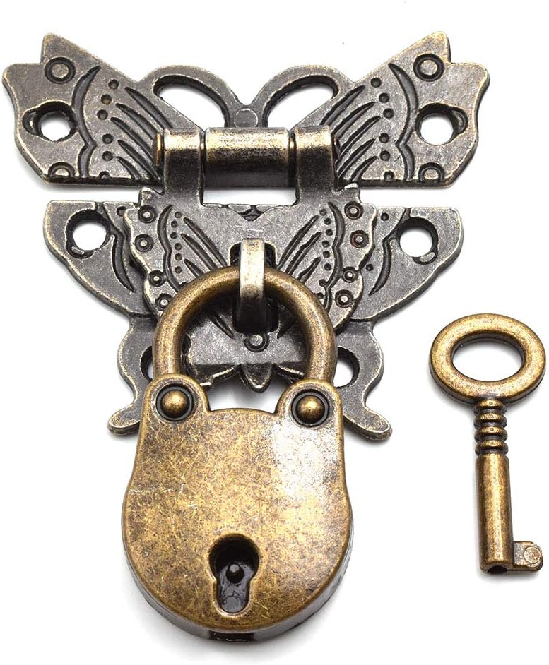 Retro Mini Bronze Antique Padlock Butterfly Hasp Latch Box Corner Protectors Set for Wooden Jewelry Boxes