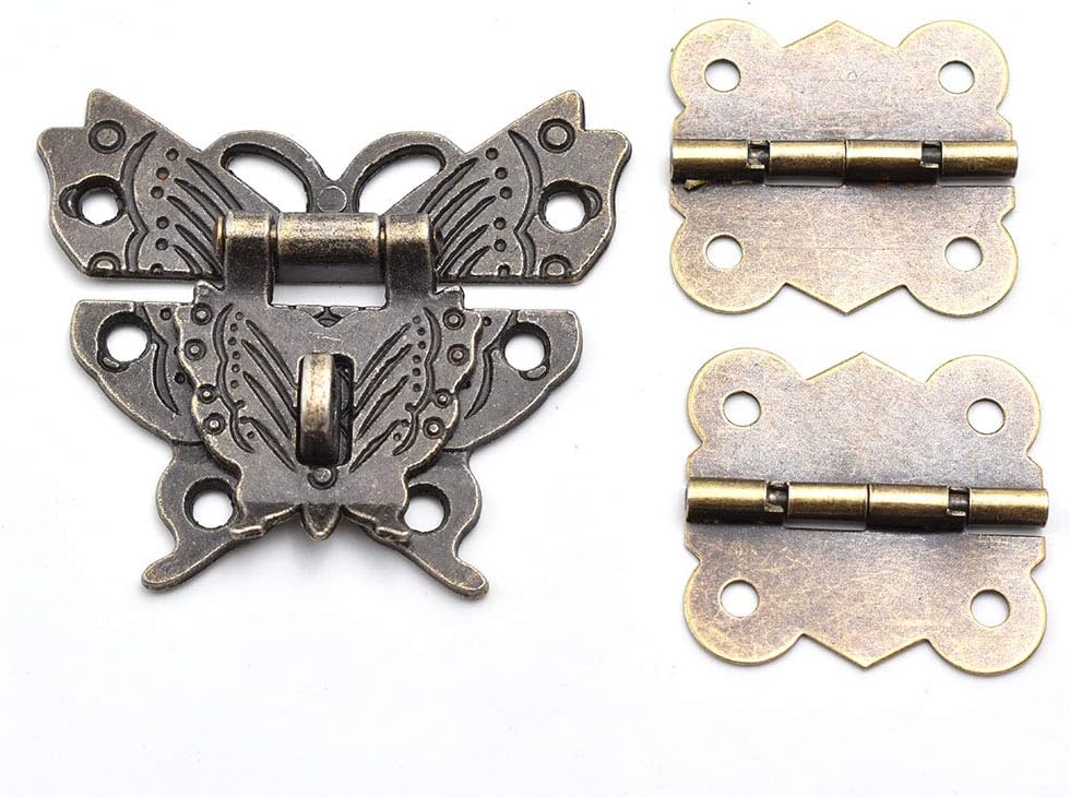 Retro Mini Bronze Antique Padlock Butterfly Hasp Latch Box Corner Protectors Set for Wooden Jewelry Boxes