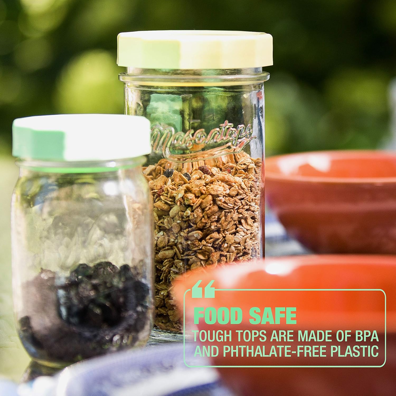 Reusable BPA-Free Tough Tops for Ball Regular Mouth Mason Jars - Leakproof Plastic Lids in Multi Colors - Dry Canning Lids for Ball Jars (Not Included)