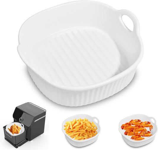 Reusable Ceramic Air Fryer Bowl Liners for Easy Cleaning - White, Top 8in, Height 3.7in - Air Fryer Accessories