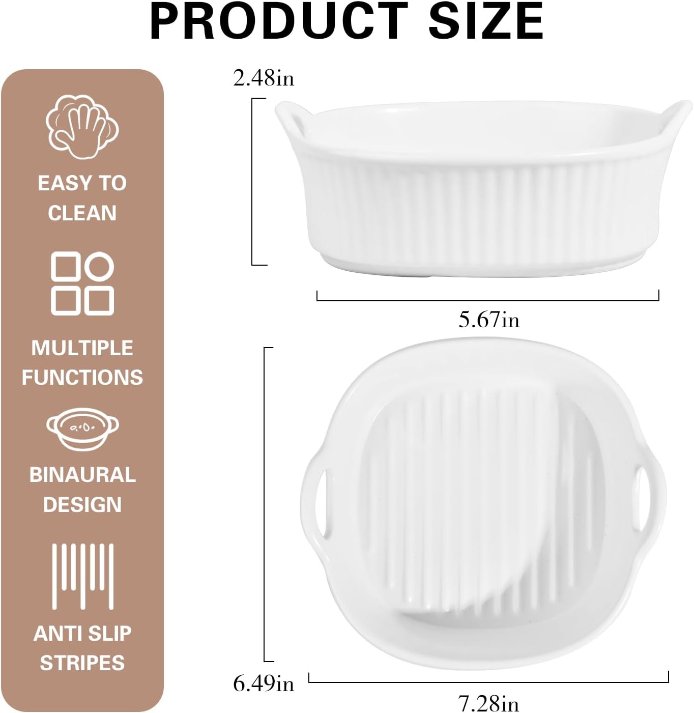Reusable Ceramic Air Fryer Bowl Liners for Easy Cleaning - White, Top 8in, Height 3.7in - Air Fryer Accessories