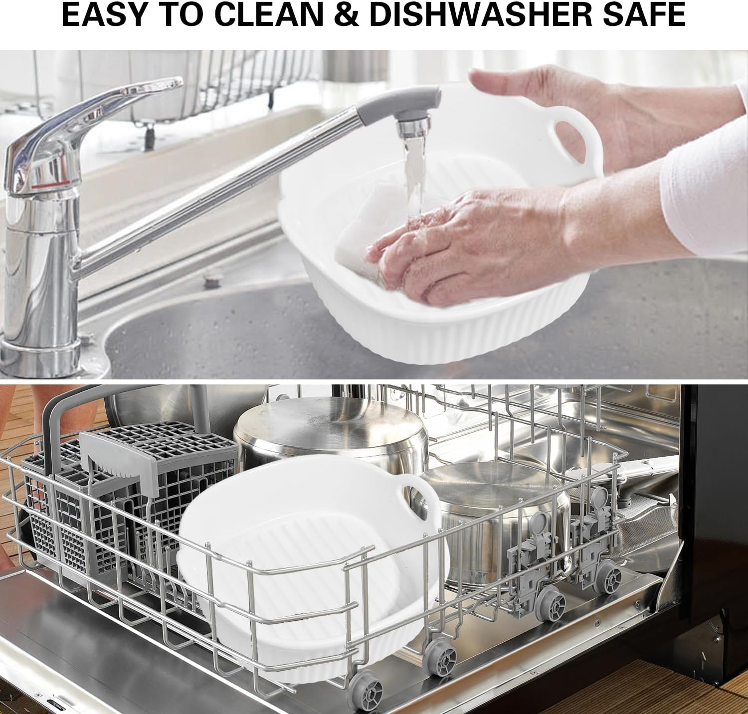 Reusable Ceramic Air Fryer Bowl Liners for Easy Cleaning - White, Top 8in, Height 3.7in - Air Fryer Accessories