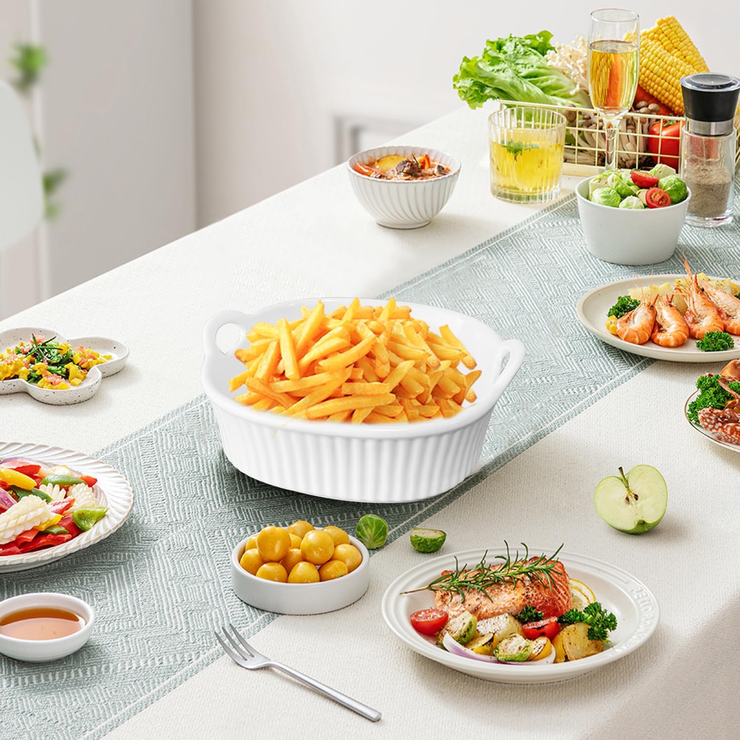Reusable Ceramic Air Fryer Bowl Liners for Easy Cleaning - White, Top 8in, Height 3.7in - Air Fryer Accessories
