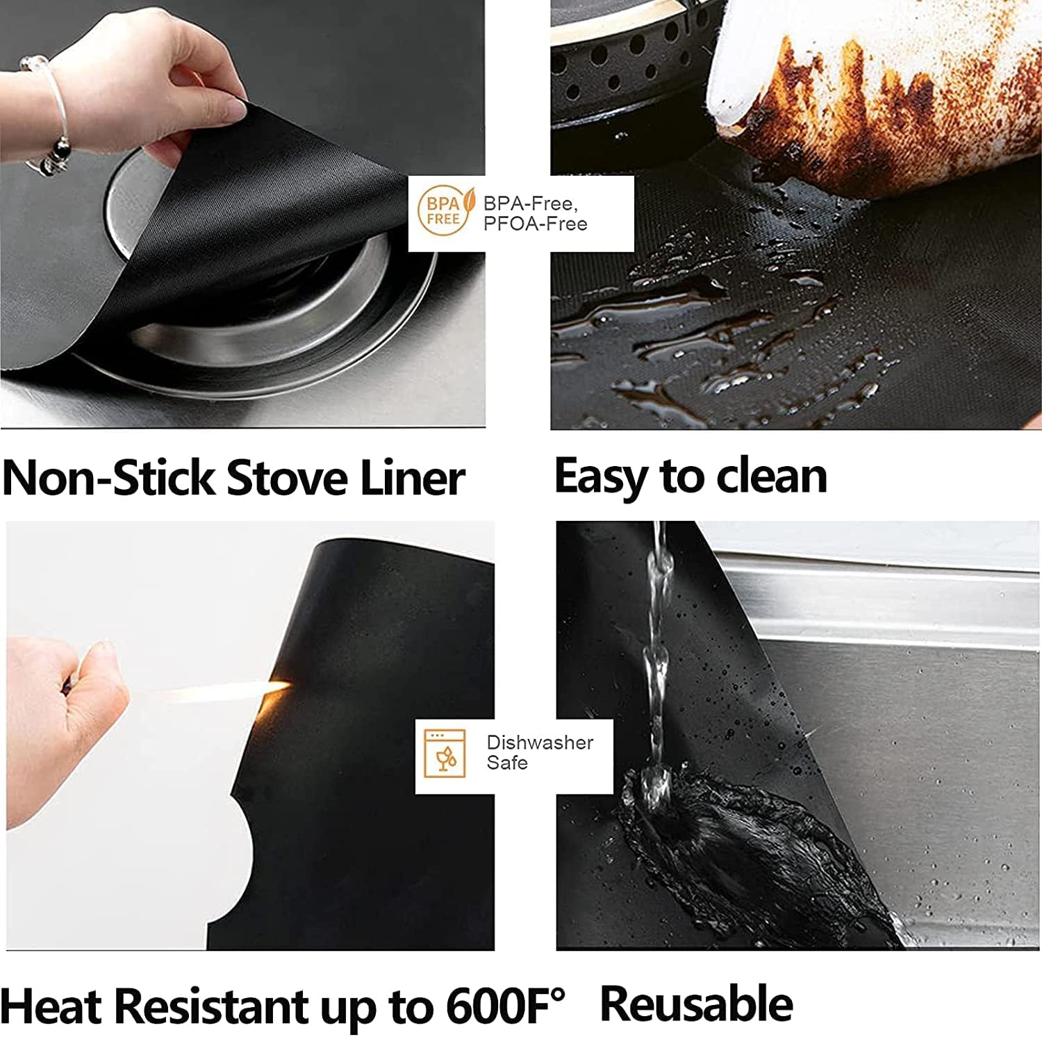 Reusable Non-Stick Stove Cover Kit for Samsung Gas Range - Gas Stove Burner Protectors, Stove Liner Guard Set