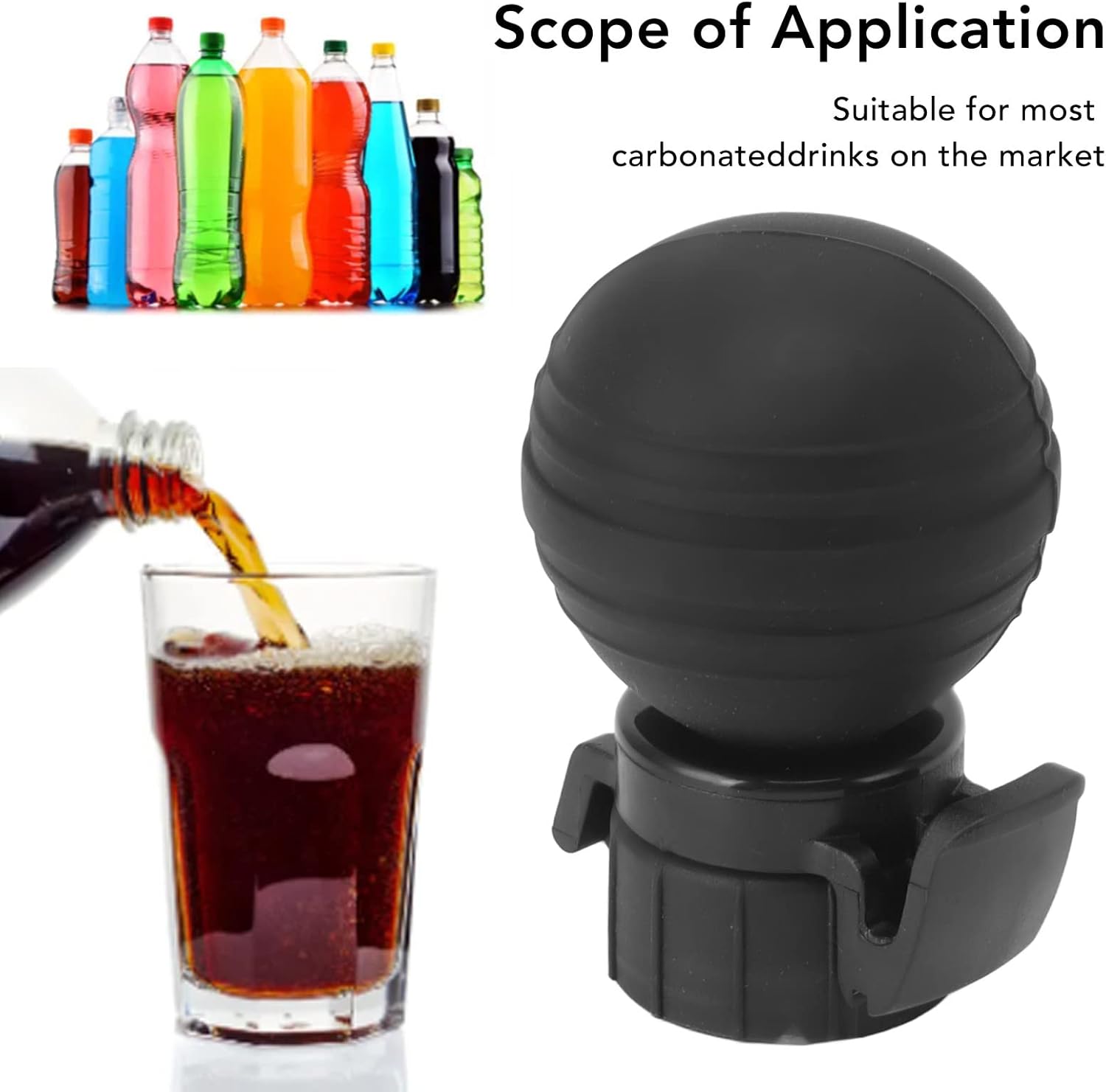 Reusable Silicone Soda Bottle Lid - Leak Proof Air Pump Stopper for Beer, Energy Drinks, Seltzer - Black Silicone Can Lid