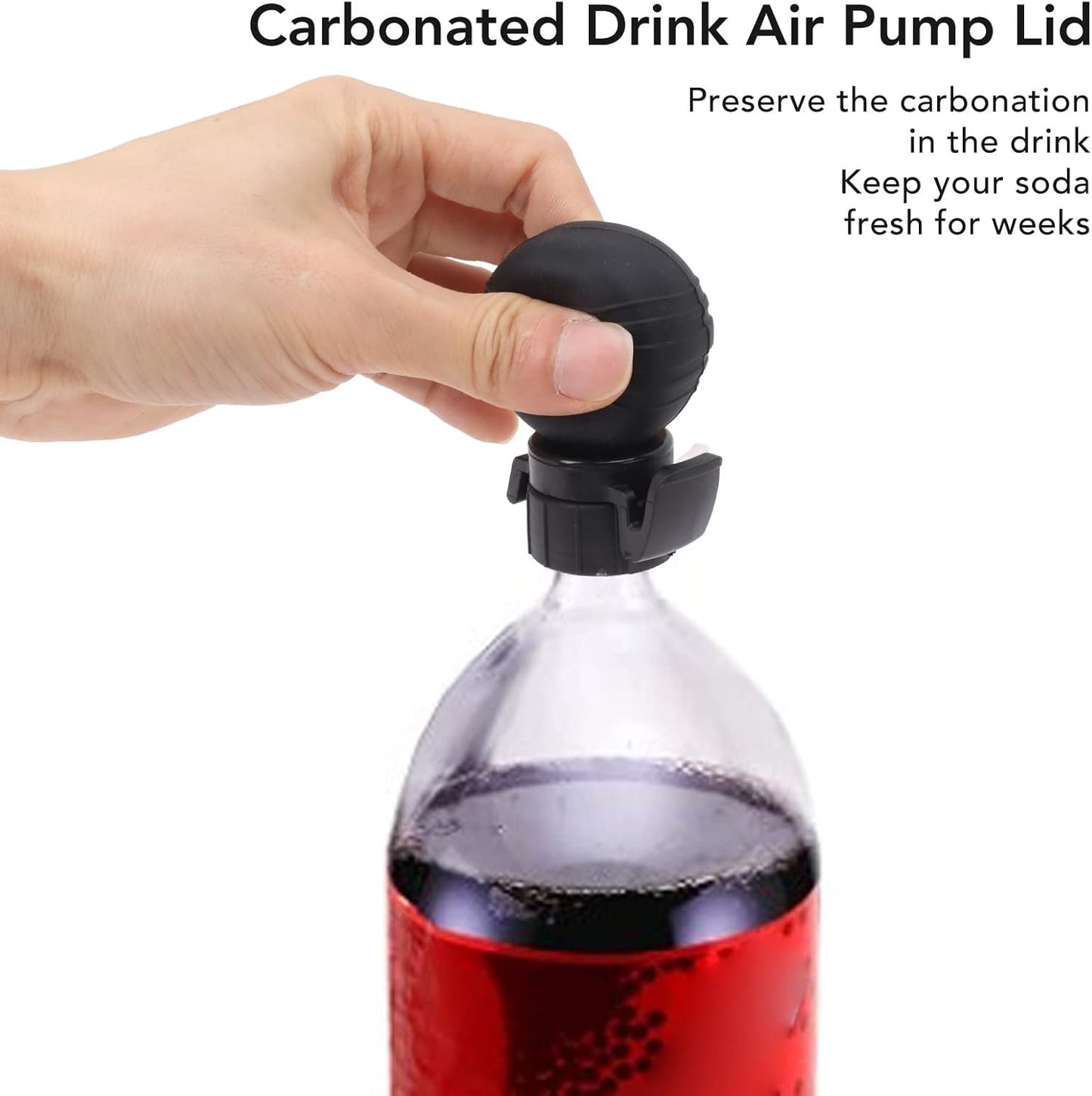 Reusable Silicone Soda Bottle Lid - Leak Proof Air Pump Stopper for Beer, Energy Drinks, Seltzer - Black Silicone Can Lid