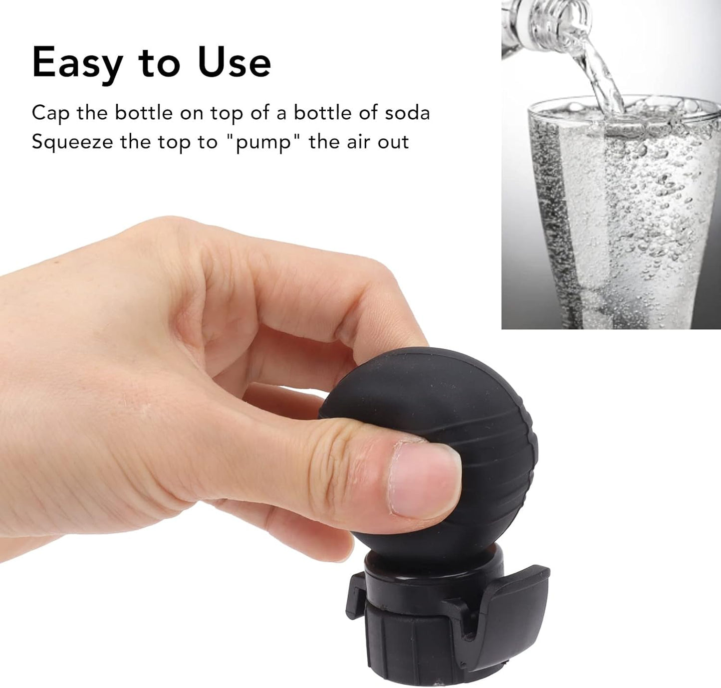 Reusable Silicone Soda Bottle Lid - Leak Proof Air Pump Stopper for Beer, Energy Drinks, Seltzer - Black Silicone Can Lid