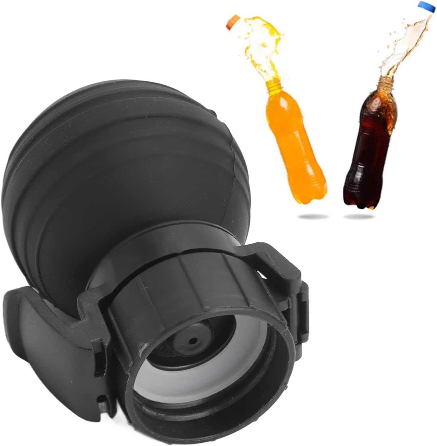 Reusable Silicone Soda Bottle Lid - Leak Proof Air Pump Stopper for Beer, Energy Drinks, Seltzer - Black Silicone Can Lid