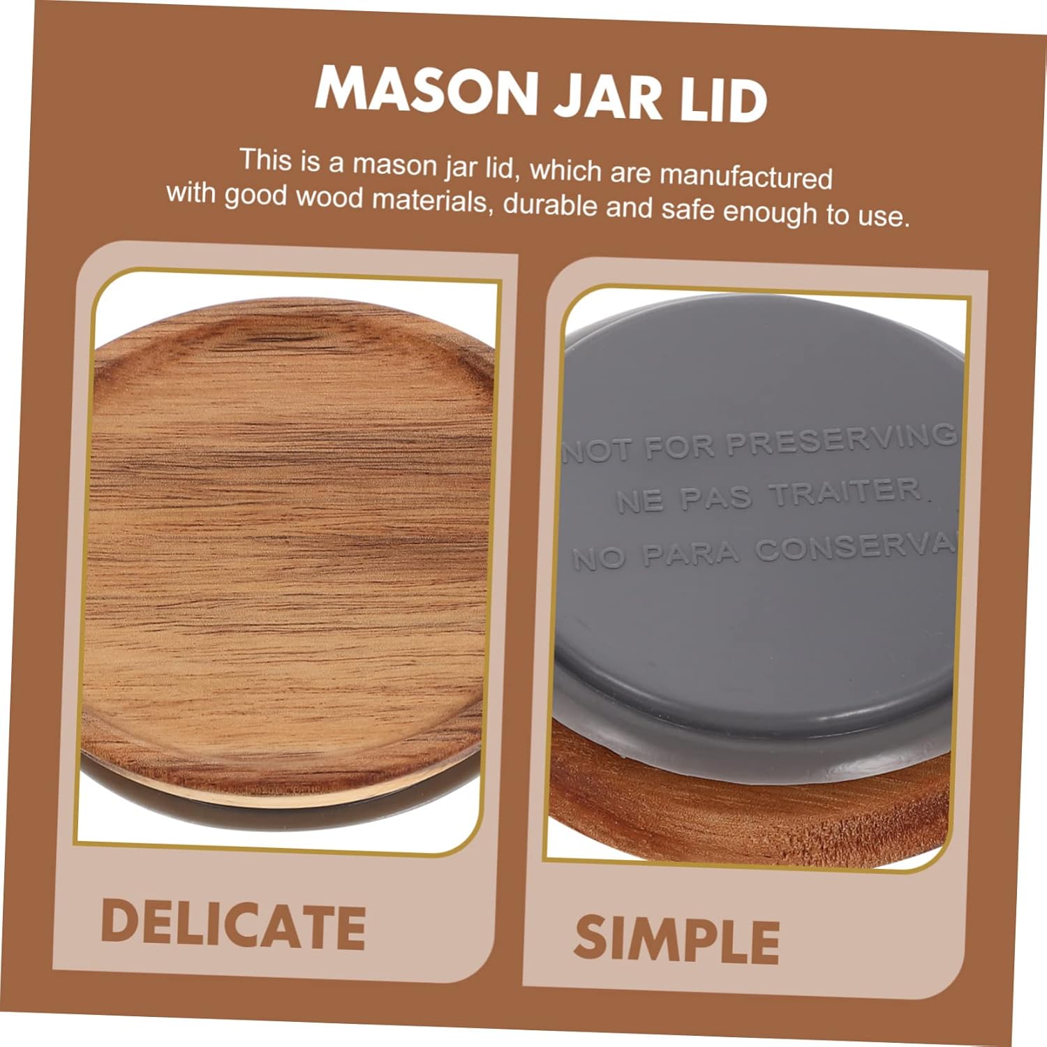 Reusable Wooden Lid Covers for Mason Jars and Storage Jars - 2pcs Wide Mouth Sealing Rings for Canning and Bulk Honey Jars