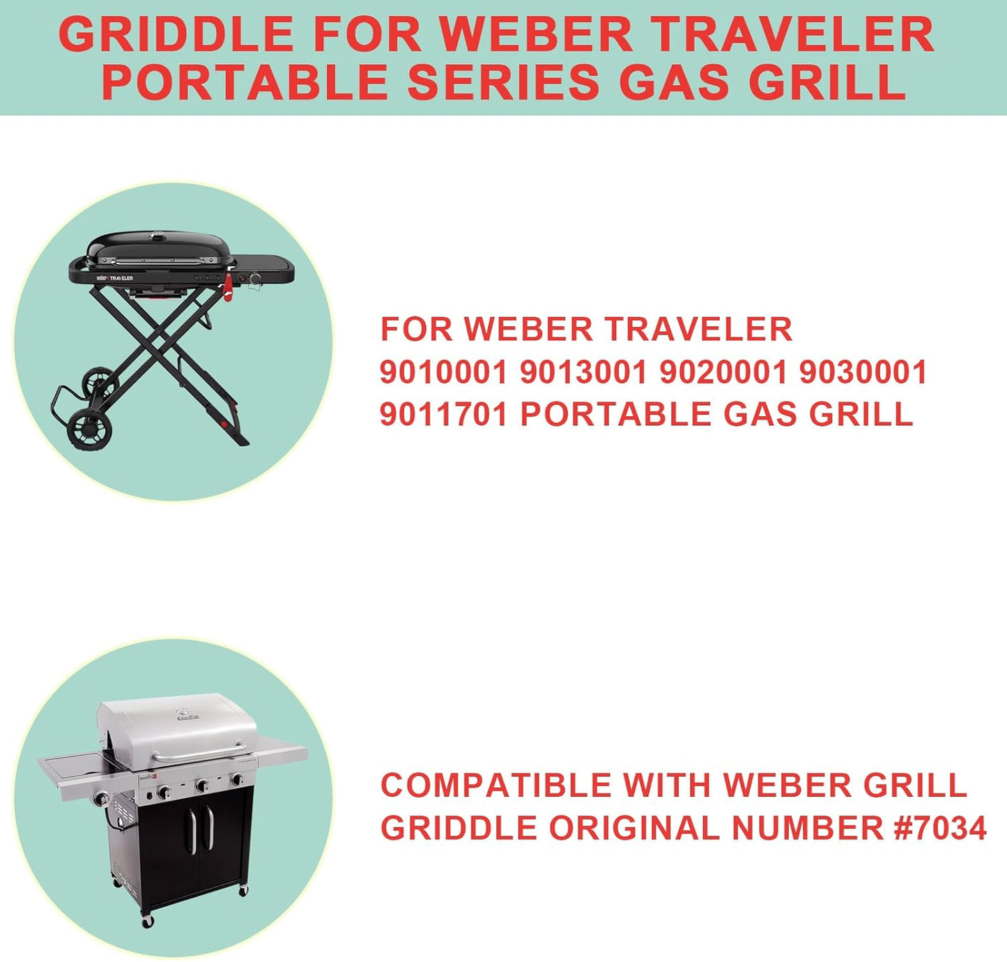 Reversible Cast Iron Griddle Insert for Weber Traveler Portable Gas Grill with Carry Bag - Replacement Parts and Accessories