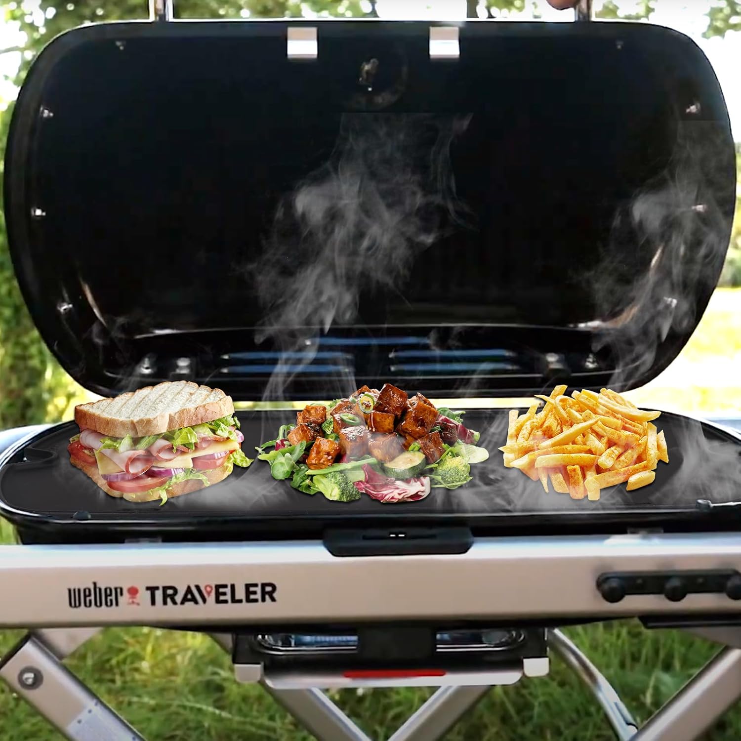 Reversible Cast Iron Griddle Insert for Weber Traveler Portable Gas Grill with Carry Bag - Replacement Parts and Accessories