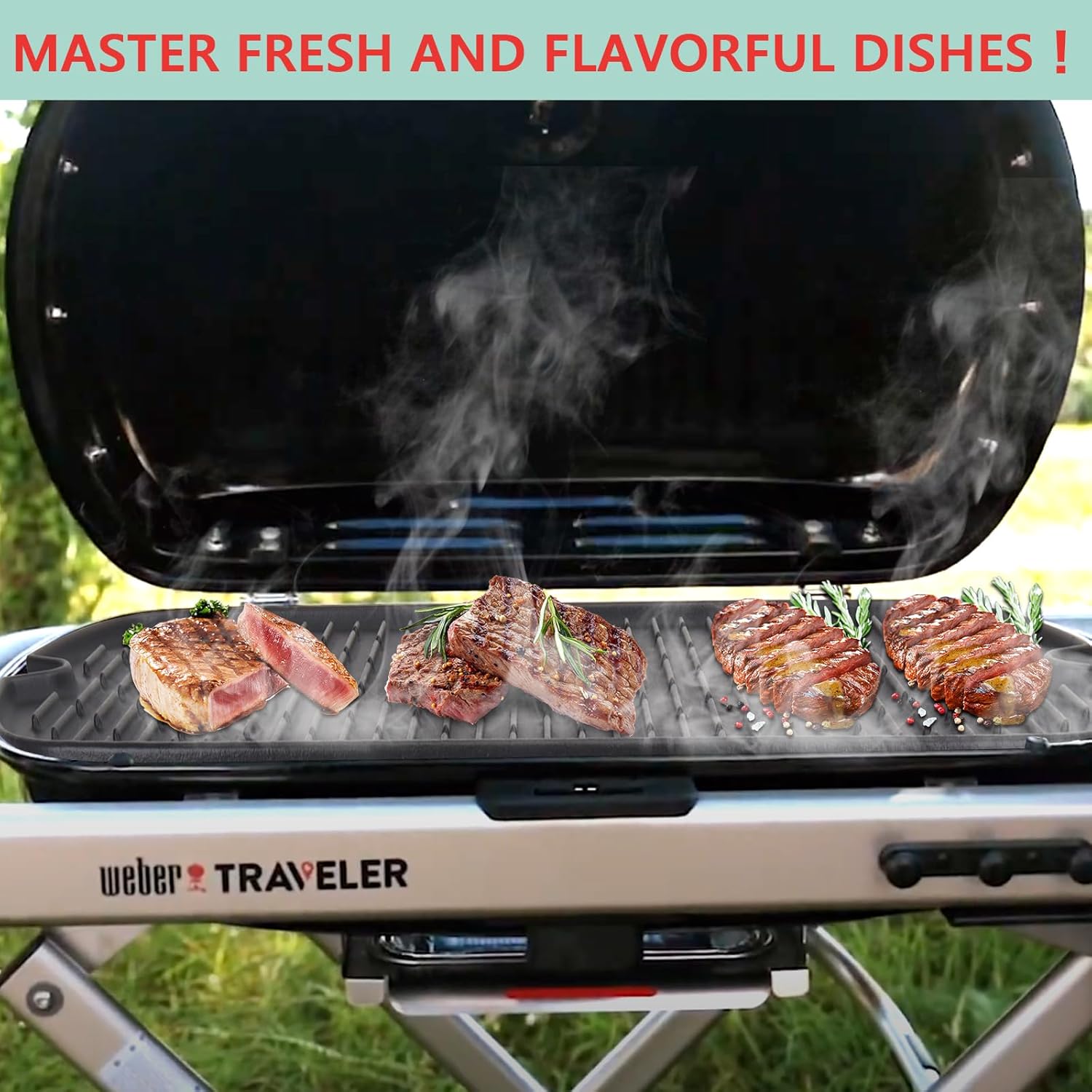 Reversible Cast Iron Griddle Insert for Weber Traveler Portable Gas Grill with Carry Bag - Replacement Parts and Accessories