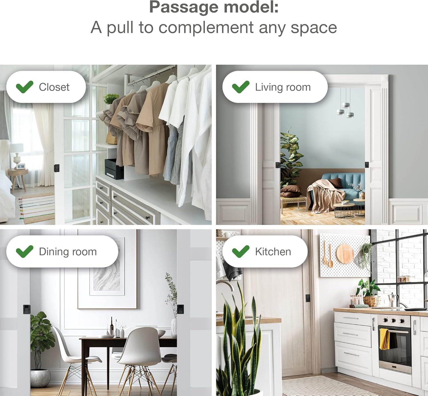 Richelieu Hardware 1700FBPSBC Onward Black Passage Lock Pocket Door Pull - 3 1/4 in (82 mm)