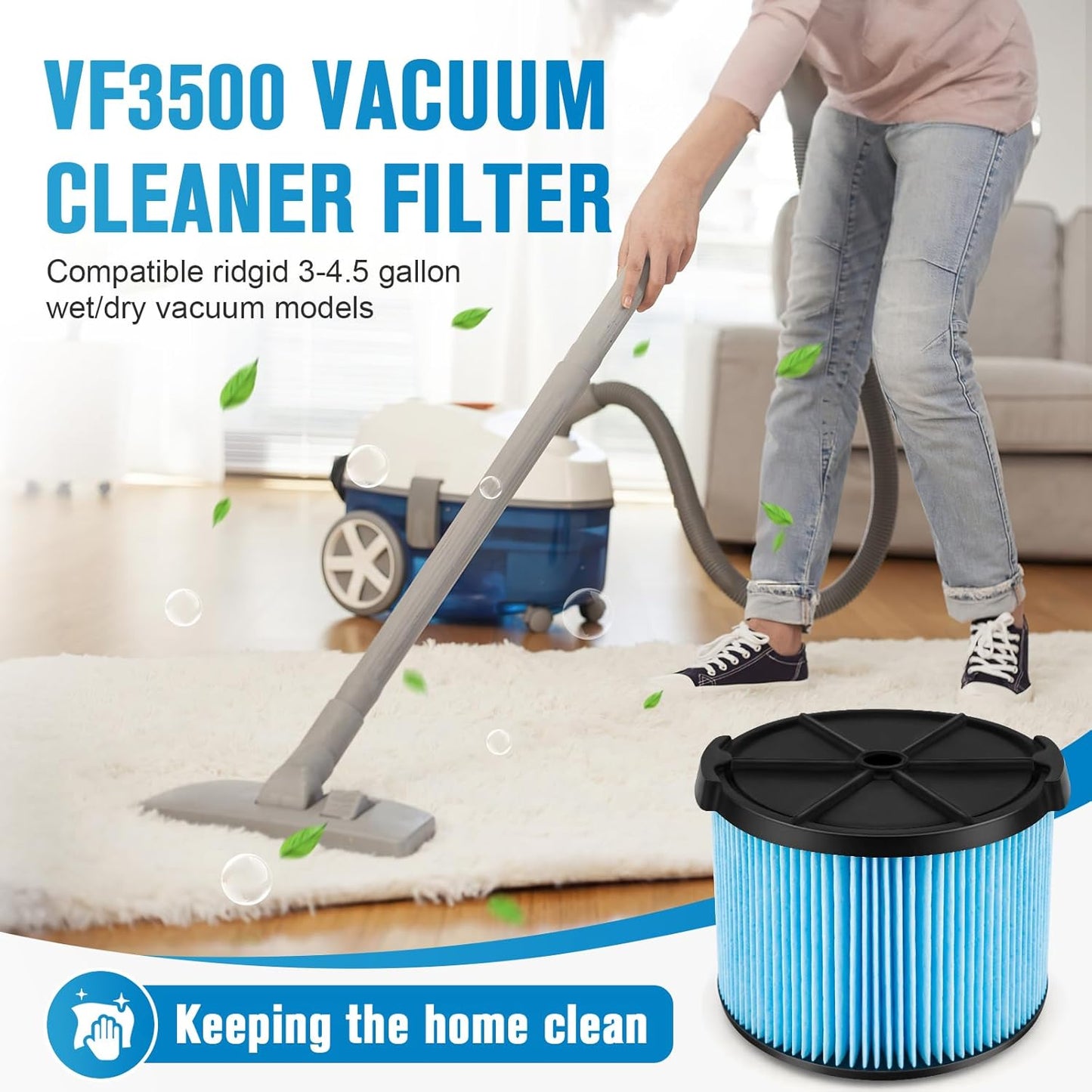 Ridgid Shop Vac Filter VF3500 Replacement 2 Pack - 3-Layer Wet/Dry Vacuum Dust Filter WD4070, WD3050, WD4080, WD4522