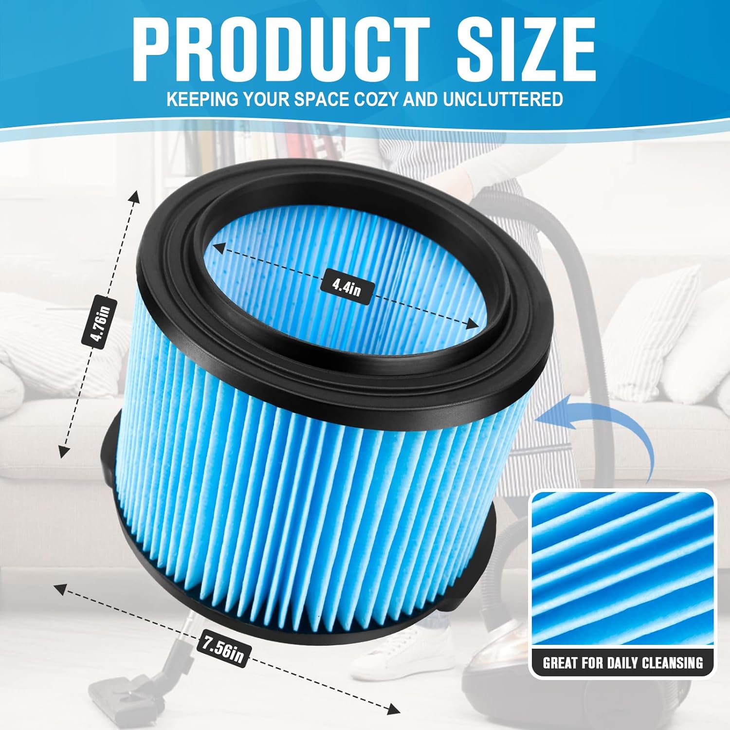 Ridgid Shop Vac Filter VF3500 Replacement 2 Pack - 3-Layer Wet/Dry Vacuum Dust Filter WD4070, WD3050, WD4080, WD4522