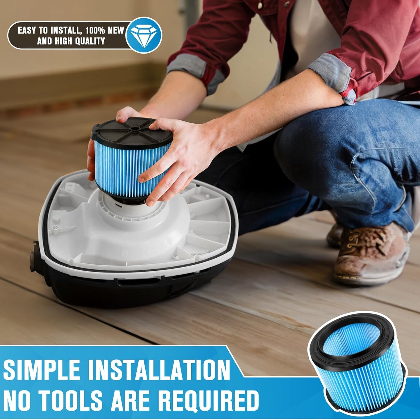 Ridgid Shop Vac Filter VF3500 Replacement 2 Pack - 3-Layer Wet/Dry Vacuum Dust Filter WD4070, WD3050, WD4080, WD4522