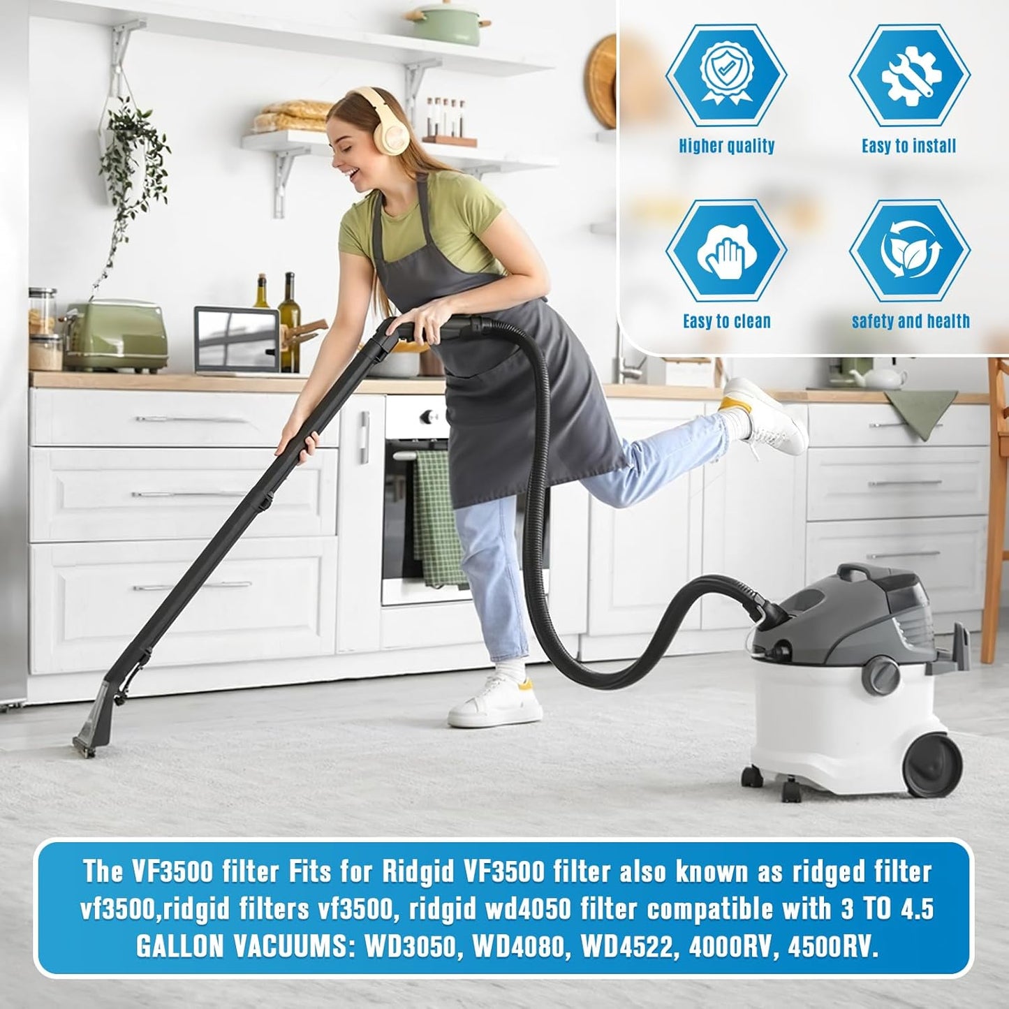 Ridgid Shop Vac Filter VF3500 Replacement 2 Pack - 3-Layer Wet/Dry Vacuum Dust Filter WD4070, WD3050, WD4080, WD4522