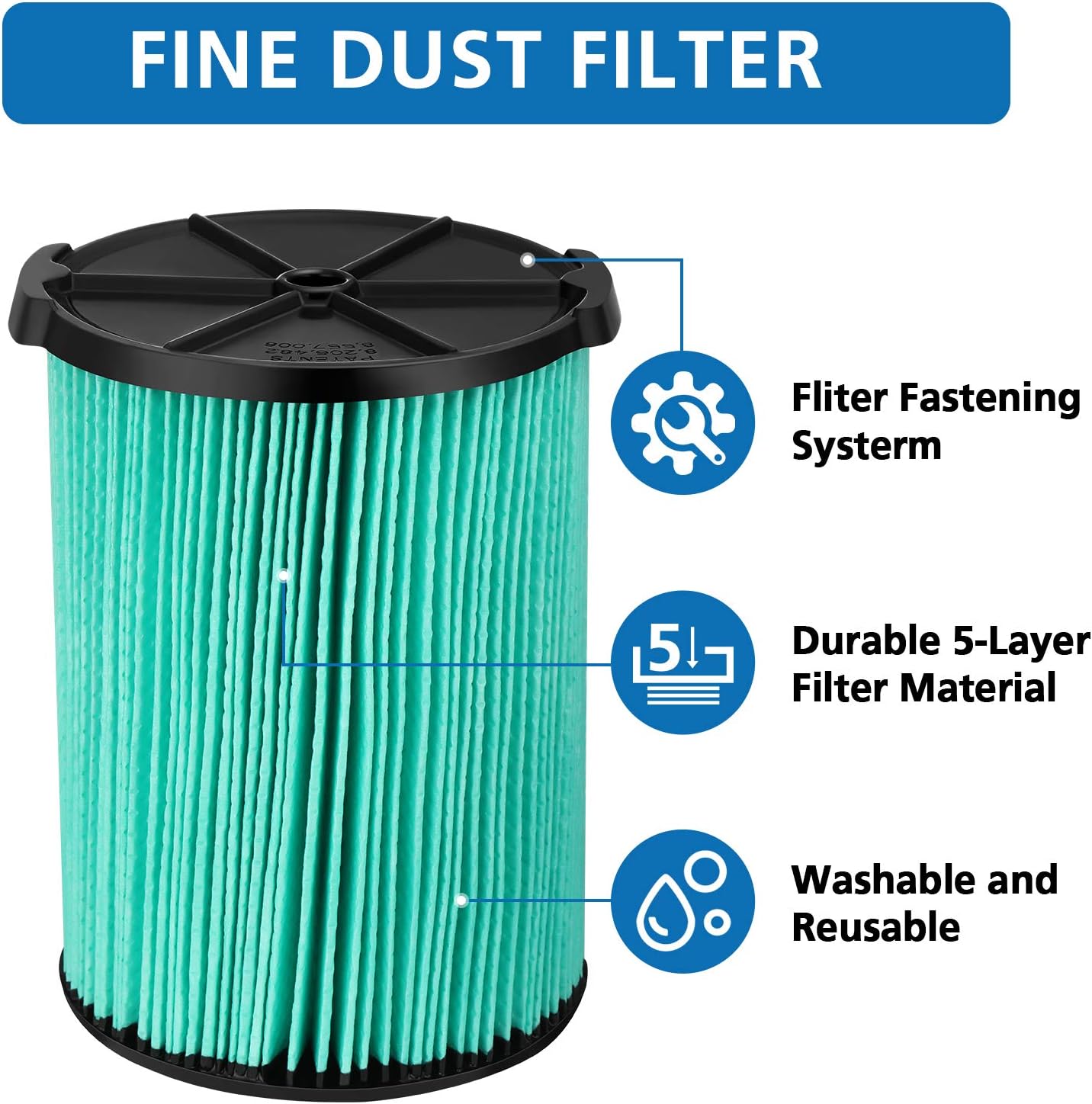 Ridgid VF6000 Replacement Filter - Cabiclean VF6000 HEPA 5-Layer Filter for 5-20 Gallon Vacuums