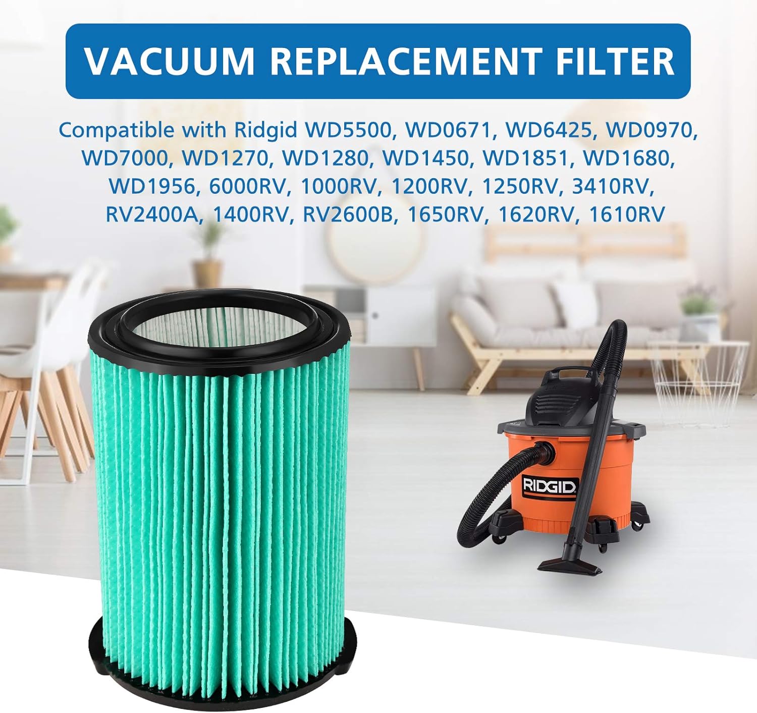 Ridgid VF6000 Replacement Filter - Cabiclean VF6000 HEPA 5-Layer Filter for 5-20 Gallon Vacuums