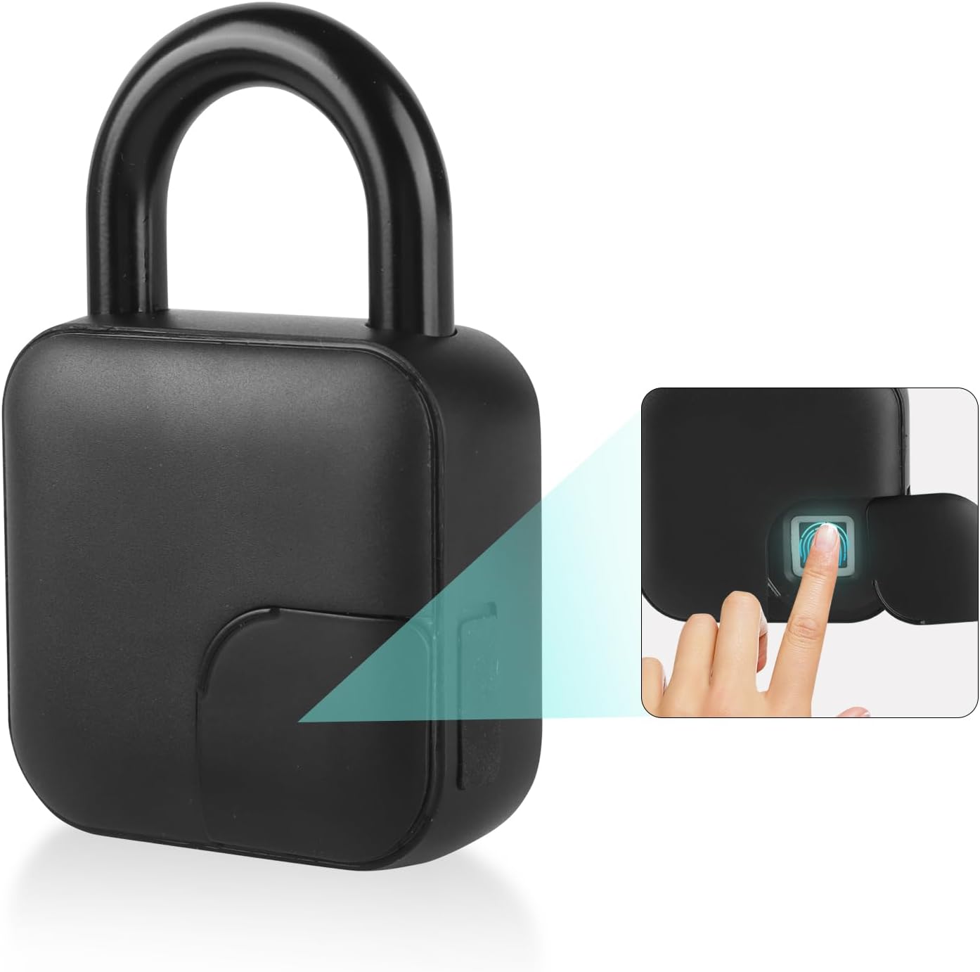 RiNTREE Waterproof Fingerprint Padlock with Lock Cable, Smart Lock APP Keyless Entry, Biometric Electronic Lock for Door, Locker, Warehouses - Bluetooth Compatible, USB Rechargeable