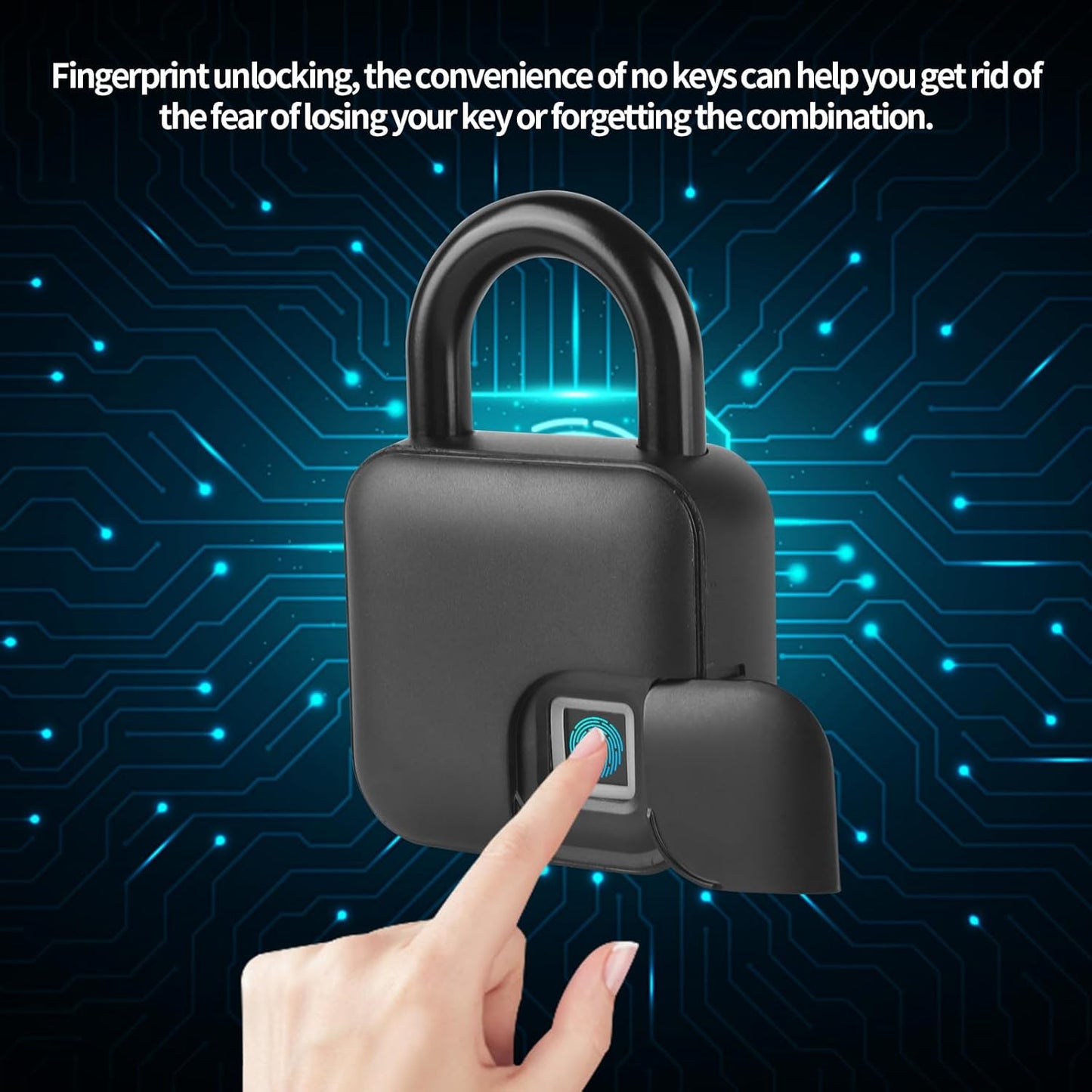 RiNTREE Waterproof Fingerprint Padlock with Lock Cable, Smart Lock APP Keyless Entry, Biometric Electronic Lock for Door, Locker, Warehouses - Bluetooth Compatible, USB Rechargeable