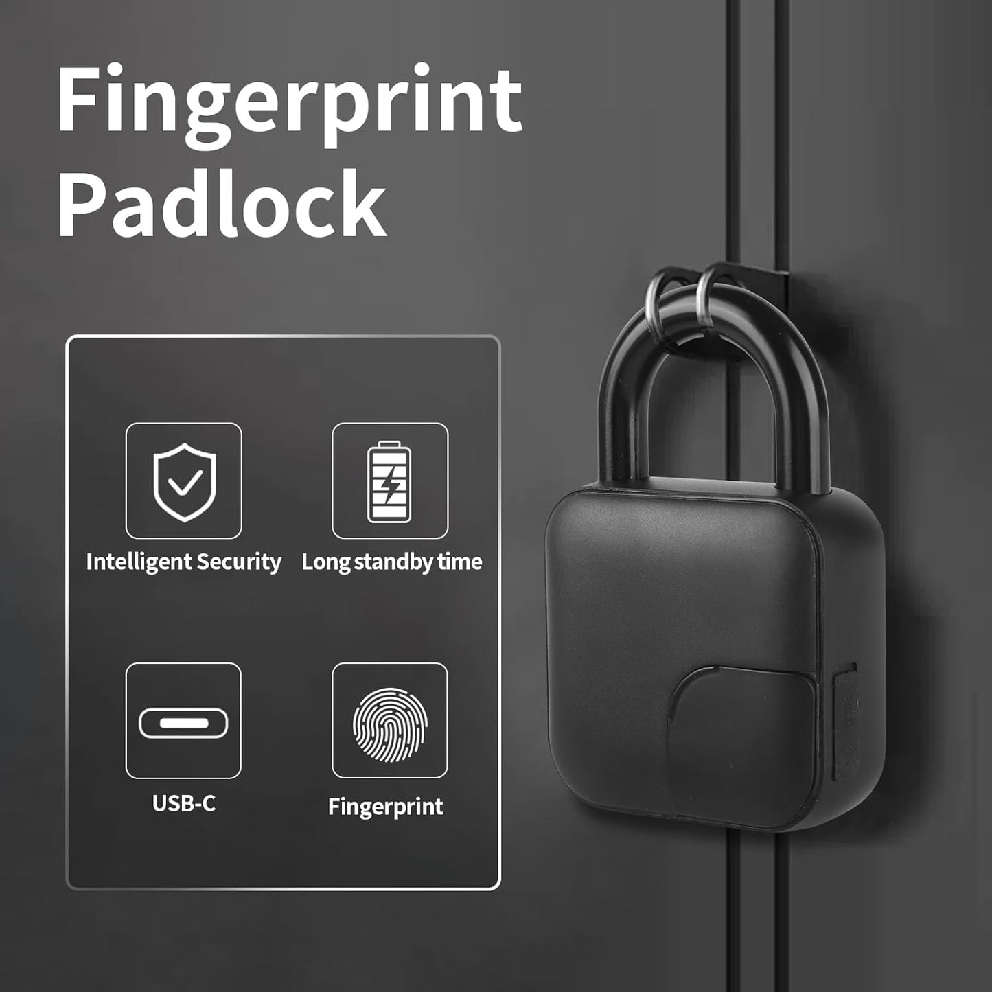 RiNTREE Waterproof Fingerprint Padlock with Lock Cable, Smart Lock APP Keyless Entry, Biometric Electronic Lock for Door, Locker, Warehouses - Bluetooth Compatible, USB Rechargeable