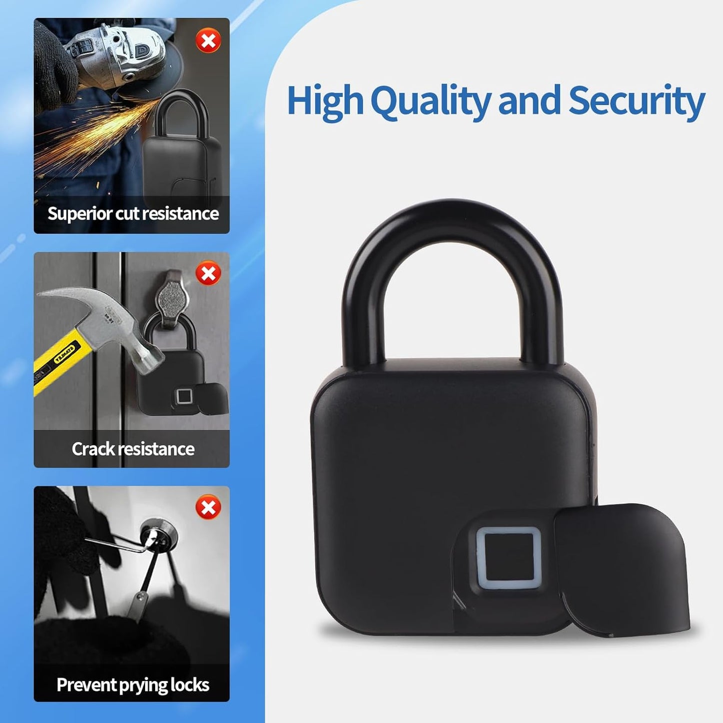 RiNTREE Waterproof Fingerprint Padlock with Lock Cable, Smart Lock APP Keyless Entry, Biometric Electronic Lock for Door, Locker, Warehouses - Bluetooth Compatible, USB Rechargeable