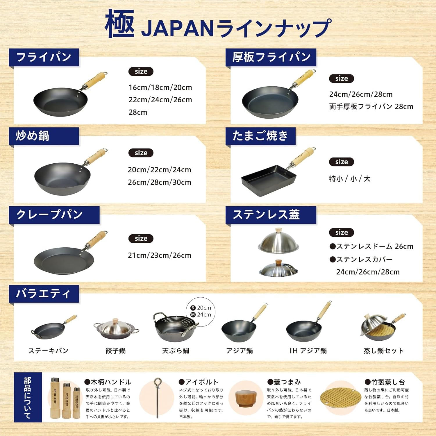 Riverlight Iron Frying Pan Set - 11.0 inch with Lid, Induction Compatible - Made in Japan - Wok
