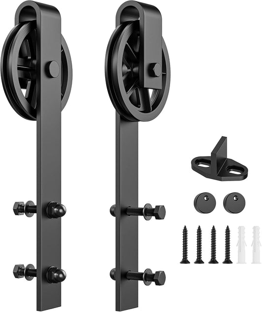 Rolling Barn Door Hangers for 1 3/8-1 3/4" Thickness Panels - Smooth & Quiet Sliding Hardware Rollers - Big Wheel Shape - Black (2 Pack)