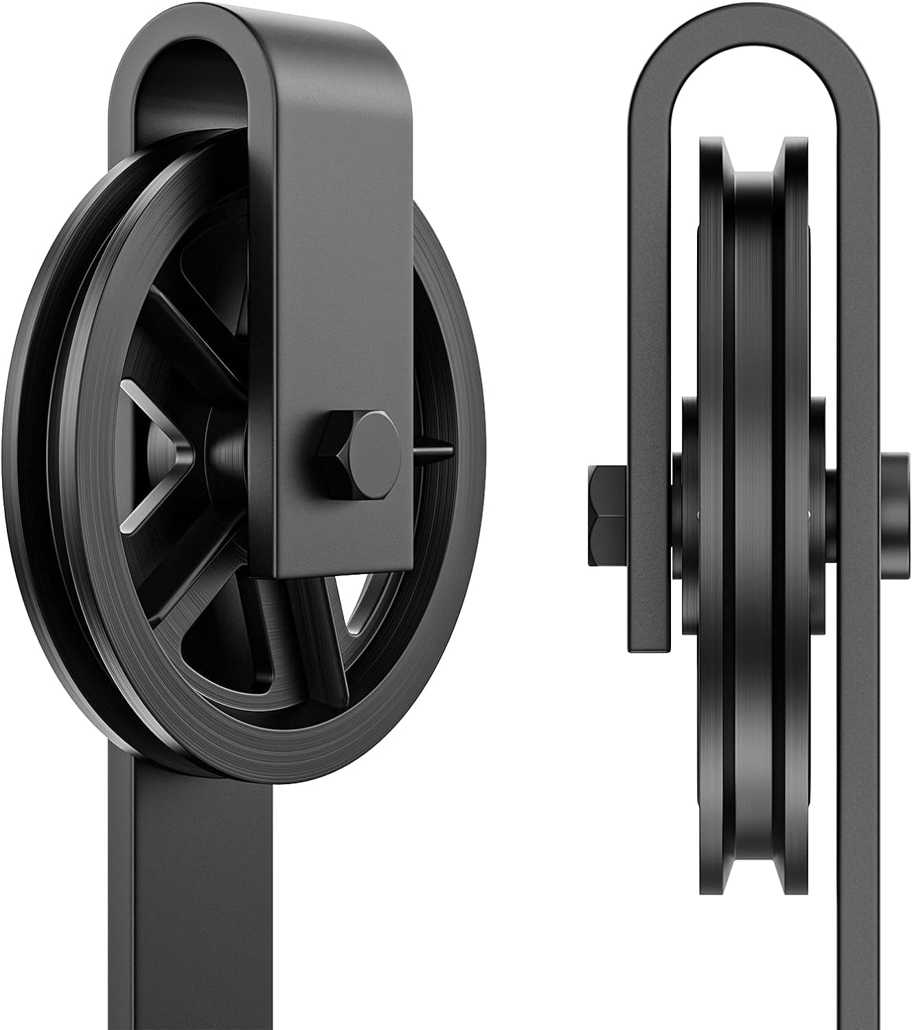 Rolling Barn Door Hangers for 1 3/8-1 3/4" Thickness Panels - Smooth & Quiet Sliding Hardware Rollers - Big Wheel Shape - Black (2 Pack)