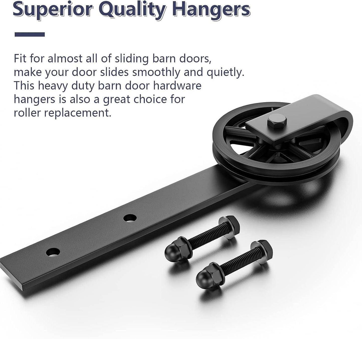 Rolling Barn Door Hangers for 1 3/8-1 3/4" Thickness Panels - Smooth & Quiet Sliding Hardware Rollers - Big Wheel Shape - Black (2 Pack)