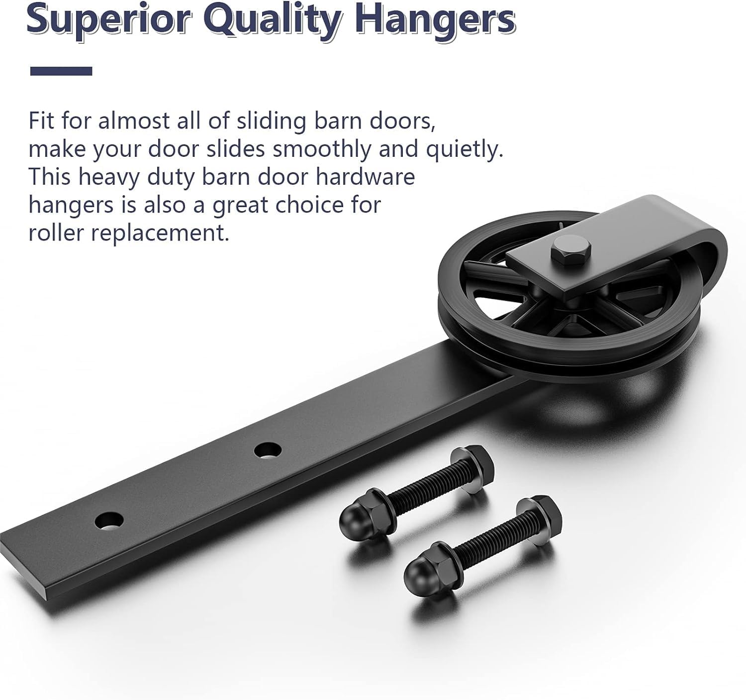 Rolling Barn Door Hangers for 1 3/8-1 3/4" Thickness Panels - Smooth & Quiet Sliding Hardware Rollers - Big Wheel Shape - Black (2 Pack)