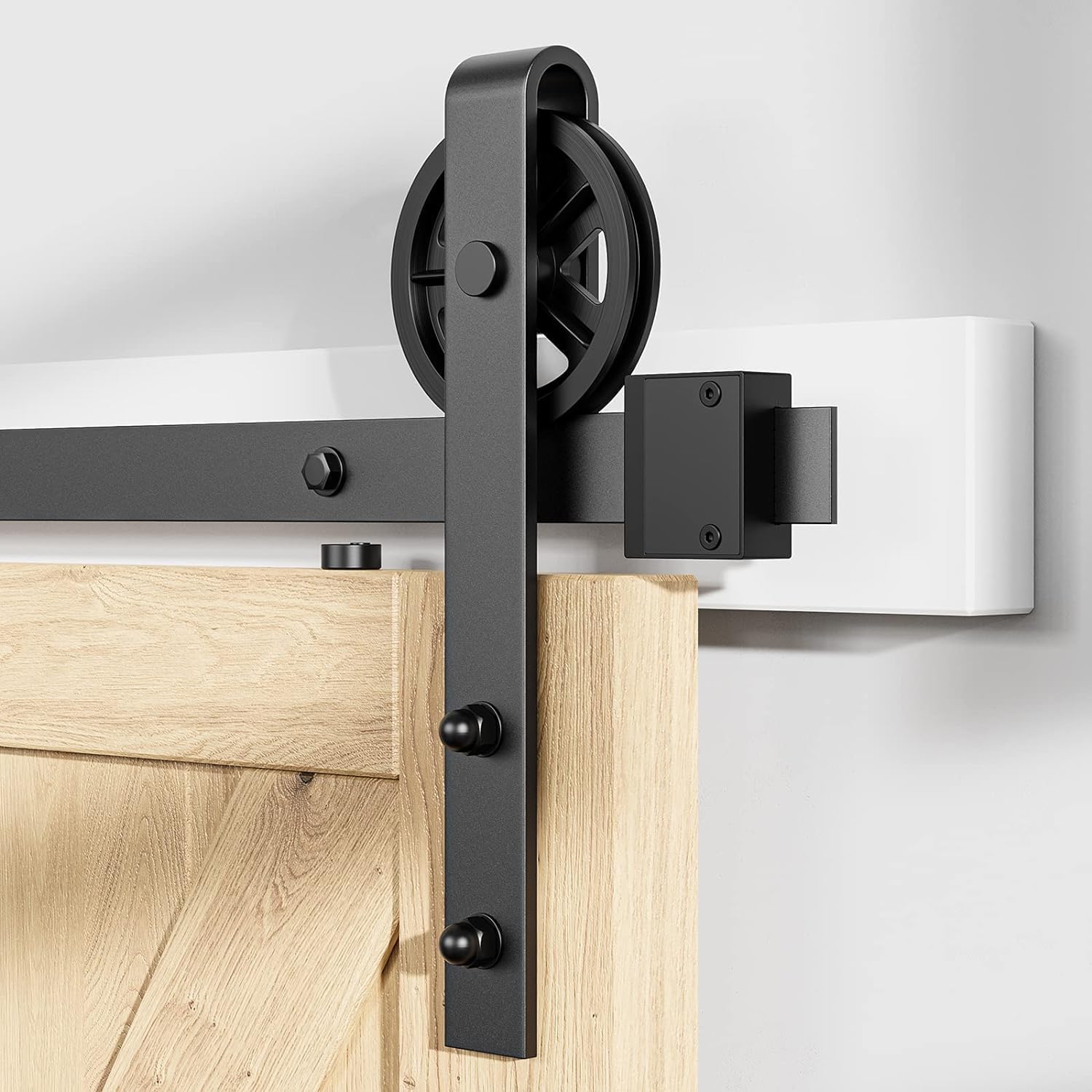 Rolling Barn Door Hangers for 1 3/8-1 3/4" Thickness Panels - Smooth & Quiet Sliding Hardware Rollers - Big Wheel Shape - Black (2 Pack)
