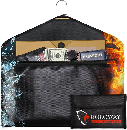 ROLOWAY Fireproof Hanger Safe with Small Bag - Hidden Compartment for Home & Travel - Secret Money Stash Safe - Water Resistant Pocket Safe