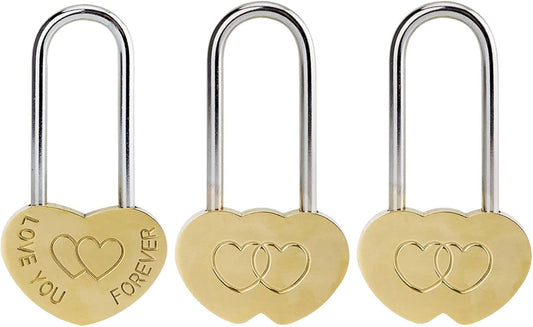 Romantic Heart Shaped Love Lock Set of 3 - Everlasting Symbol of Love for Wedding, Bridge, Paris, Anniversary - 3.5" Padlock