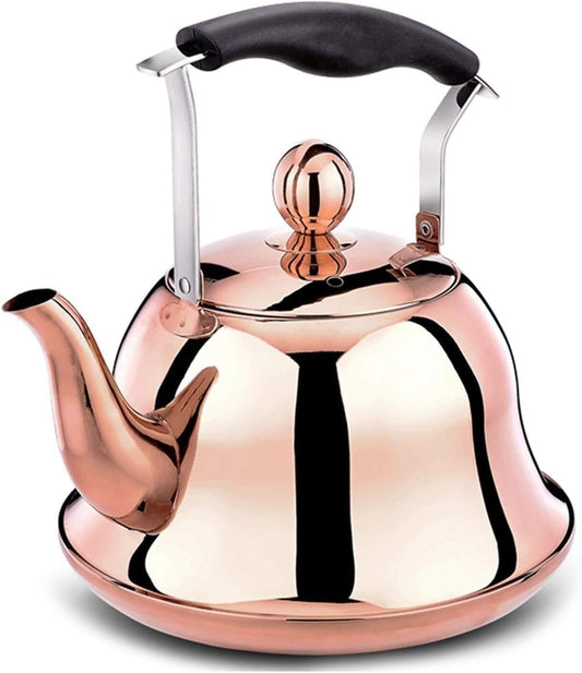 Rose Gold 304 Stainless Steel Whistling Tea Kettle - Quick Heating & Ergonomic Design for Induction, Gas, Electric, Halogen Stoves - 5L