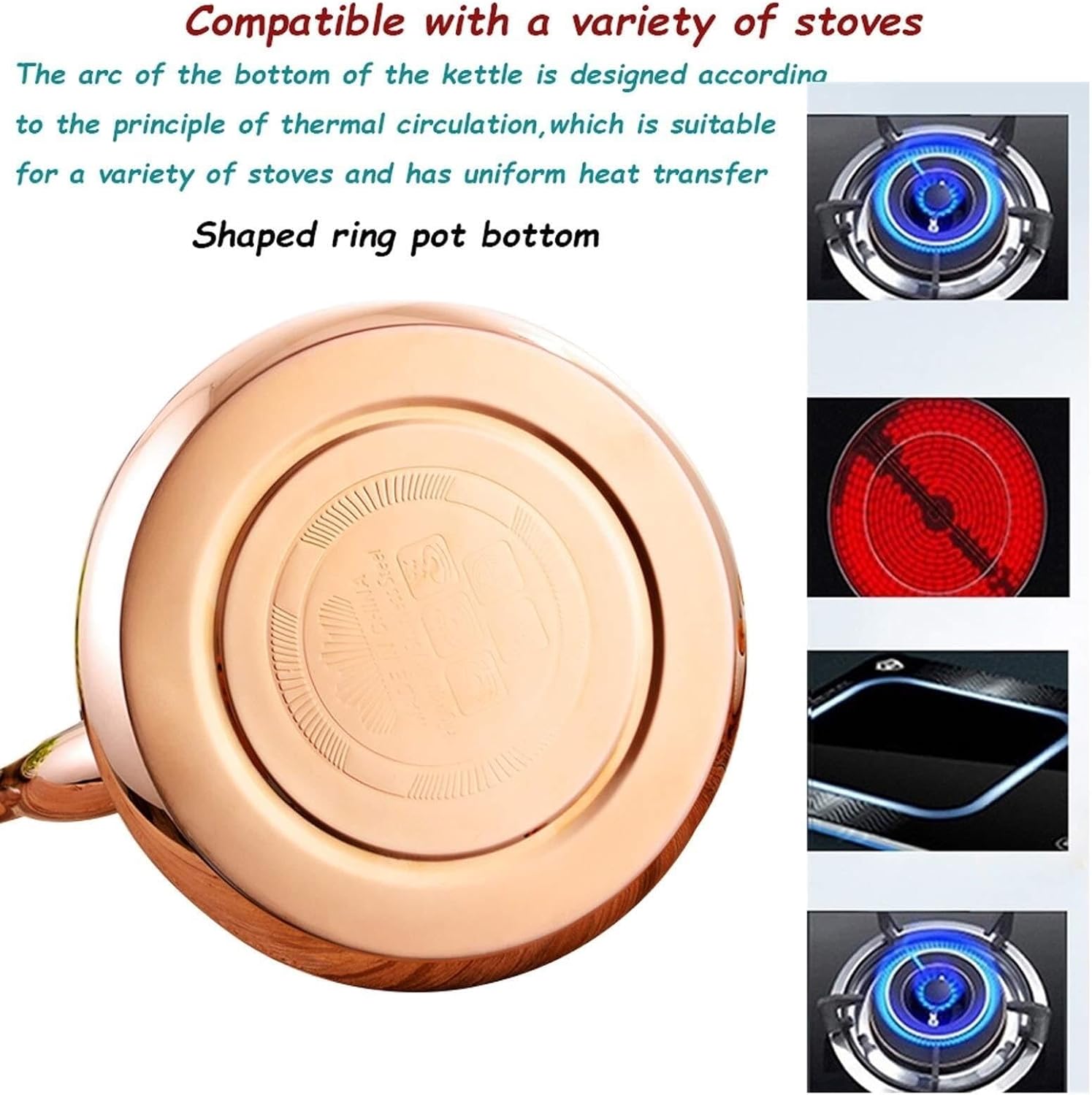 Rose Gold 304 Stainless Steel Whistling Tea Kettle - Quick Heating & Ergonomic Design for Induction, Gas, Electric, Halogen Stoves - 5L