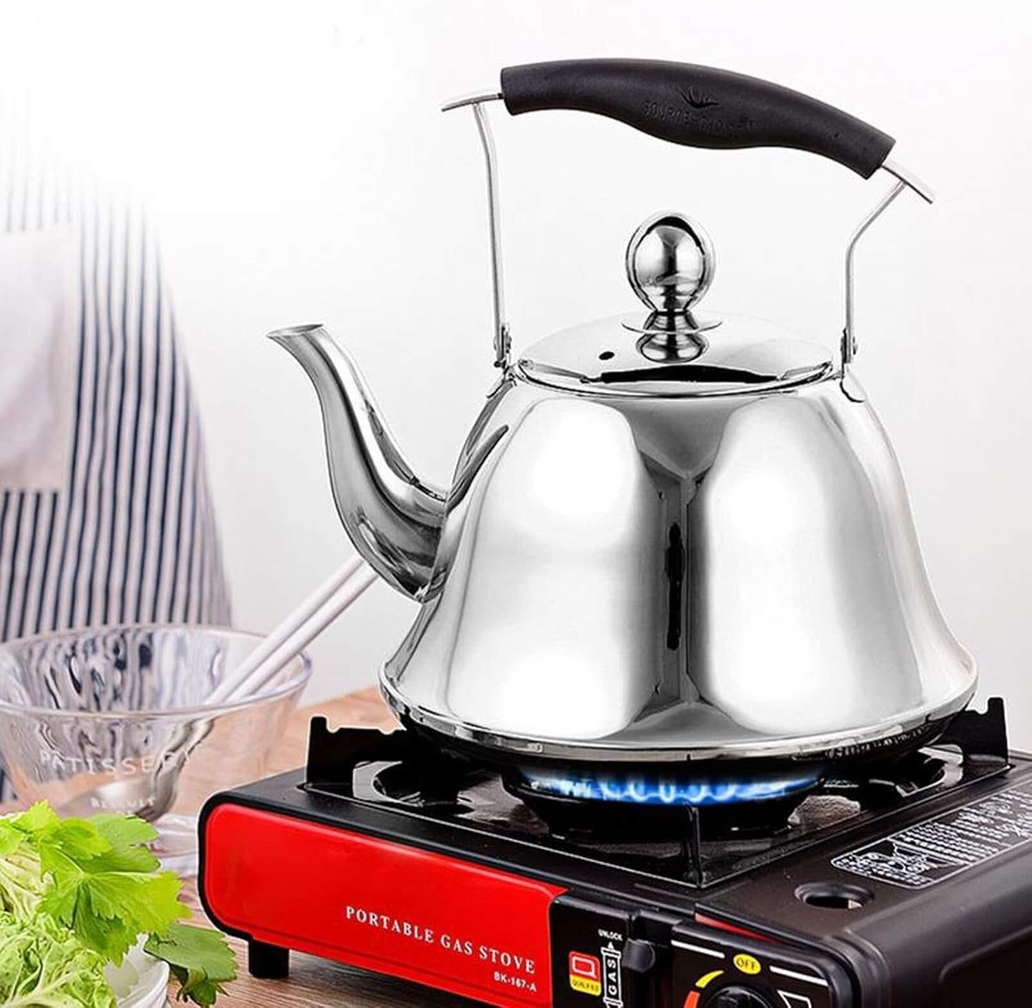 Rose Gold 304 Stainless Steel Whistling Tea Kettle - Quick Heating & Ergonomic Design for Induction, Gas, Electric, Halogen Stoves - 5L