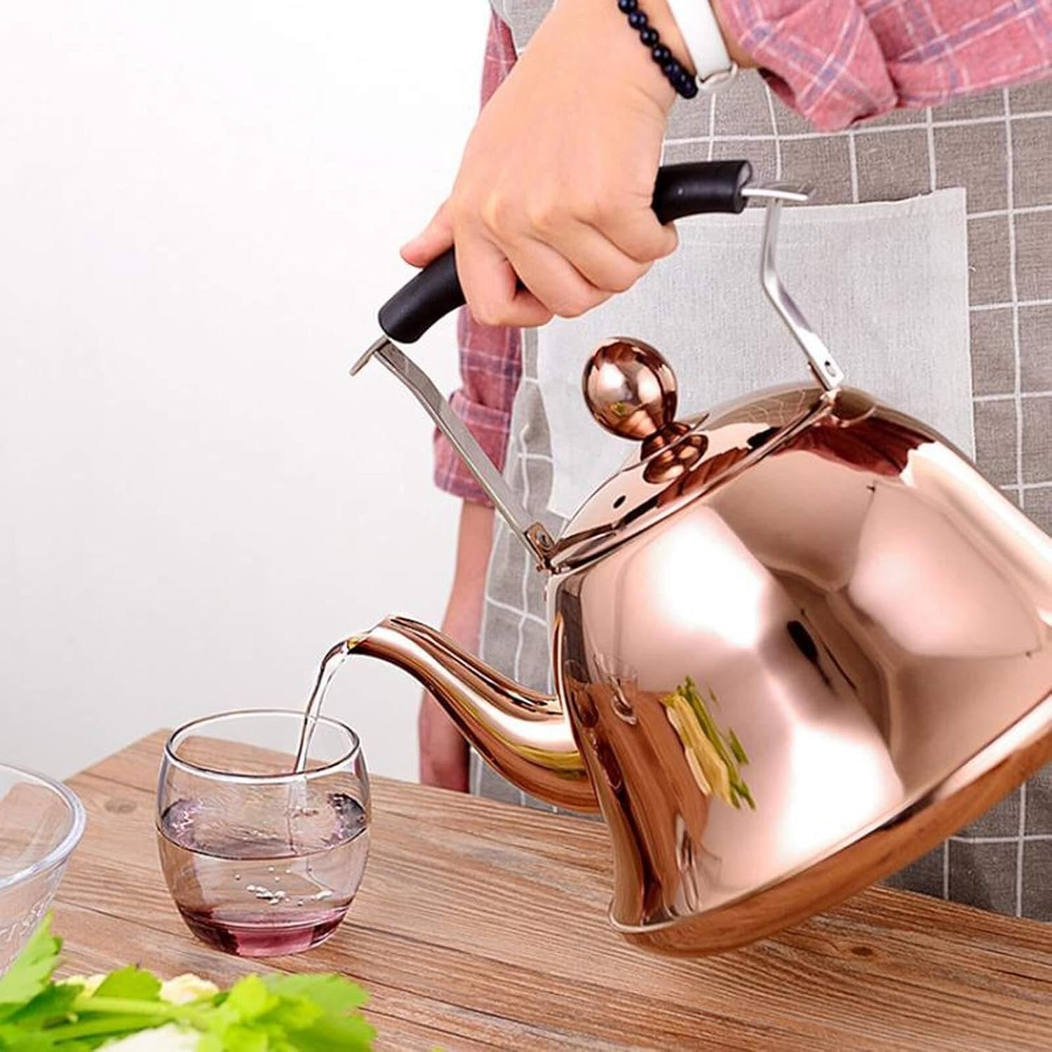 Rose Gold 304 Stainless Steel Whistling Tea Kettle - Quick Heating & Ergonomic Design for Induction, Gas, Electric, Halogen Stoves - 5L