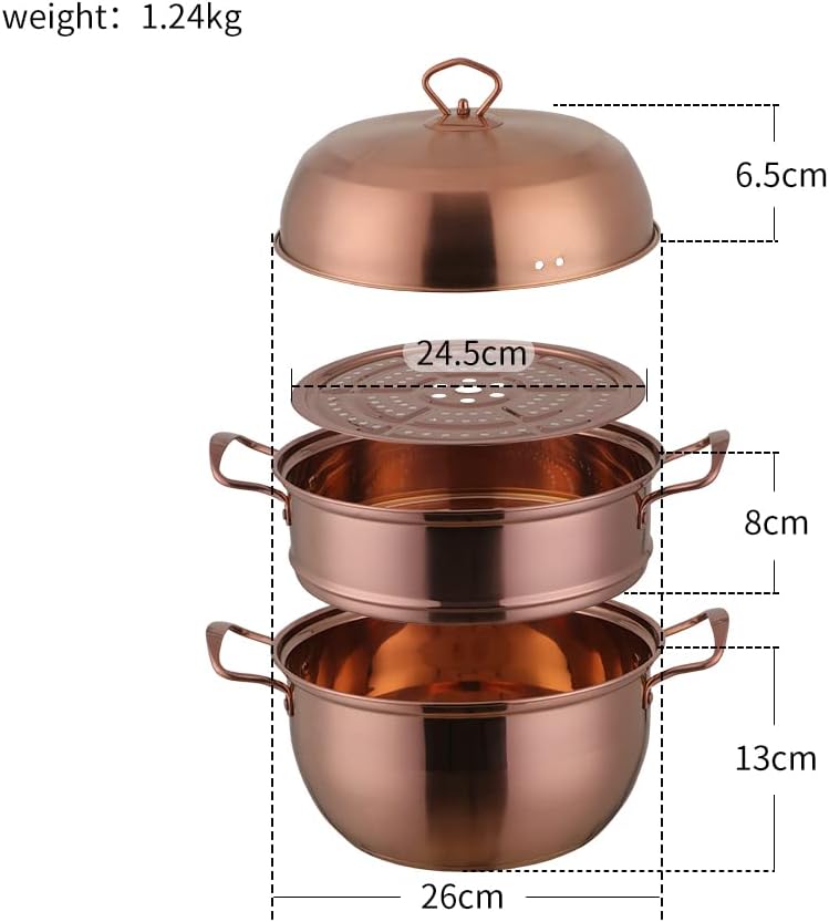 Rose Gold Stainless Steel Steamer Cookware Pot for Cooking Vegetables, Dumplings, Stock, Sauce, and Food - TUPMFG