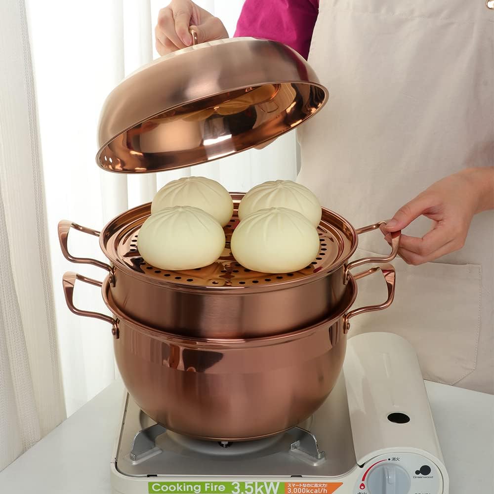Rose Gold Stainless Steel Steamer Cookware Pot for Cooking Vegetables, Dumplings, Stock, Sauce, and Food - TUPMFG