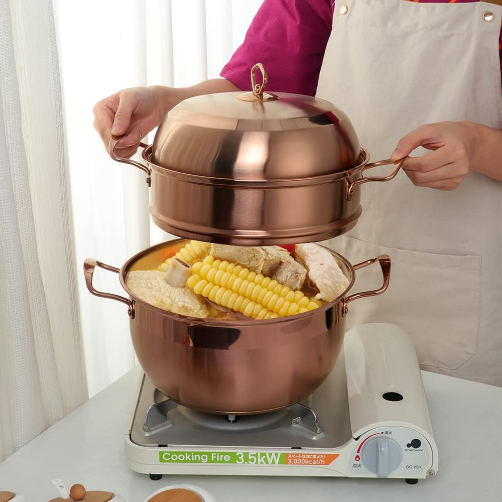 Rose Gold Stainless Steel Steamer Cookware Pot for Cooking Vegetables, Dumplings, Stock, Sauce, and Food - TUPMFG