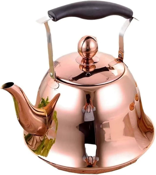 Rose Gold Stainless Steel Whistling Tea Kettle 1.5L for Gas Stove or Induction Hob - Fast Boil, Mirror Polish, Foldable Handle
