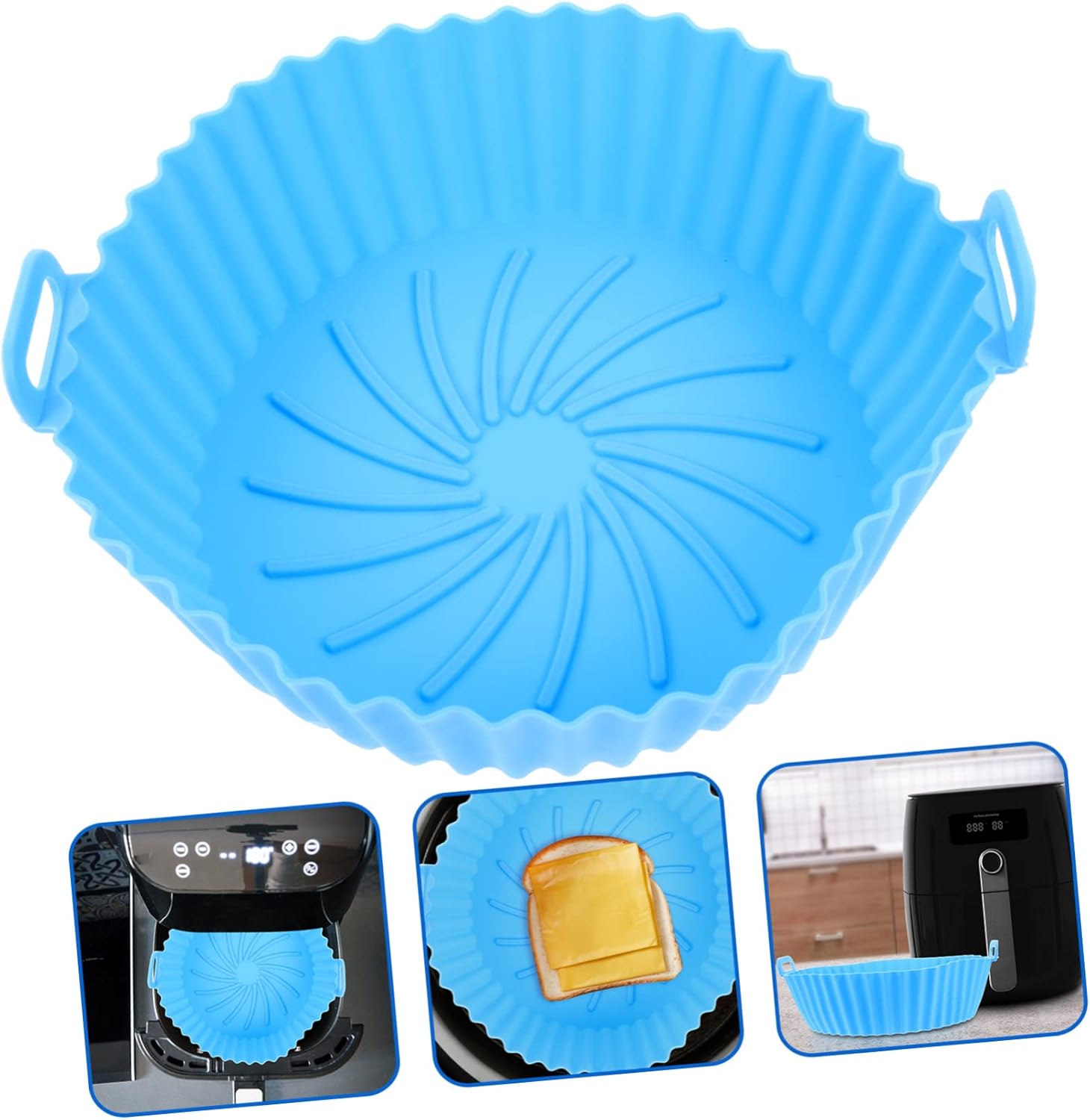Round Air Fryer Parchment Liner Set for Baking and Grilling - Blue Inner Pot and Square Pan Accessories for Air Fryers