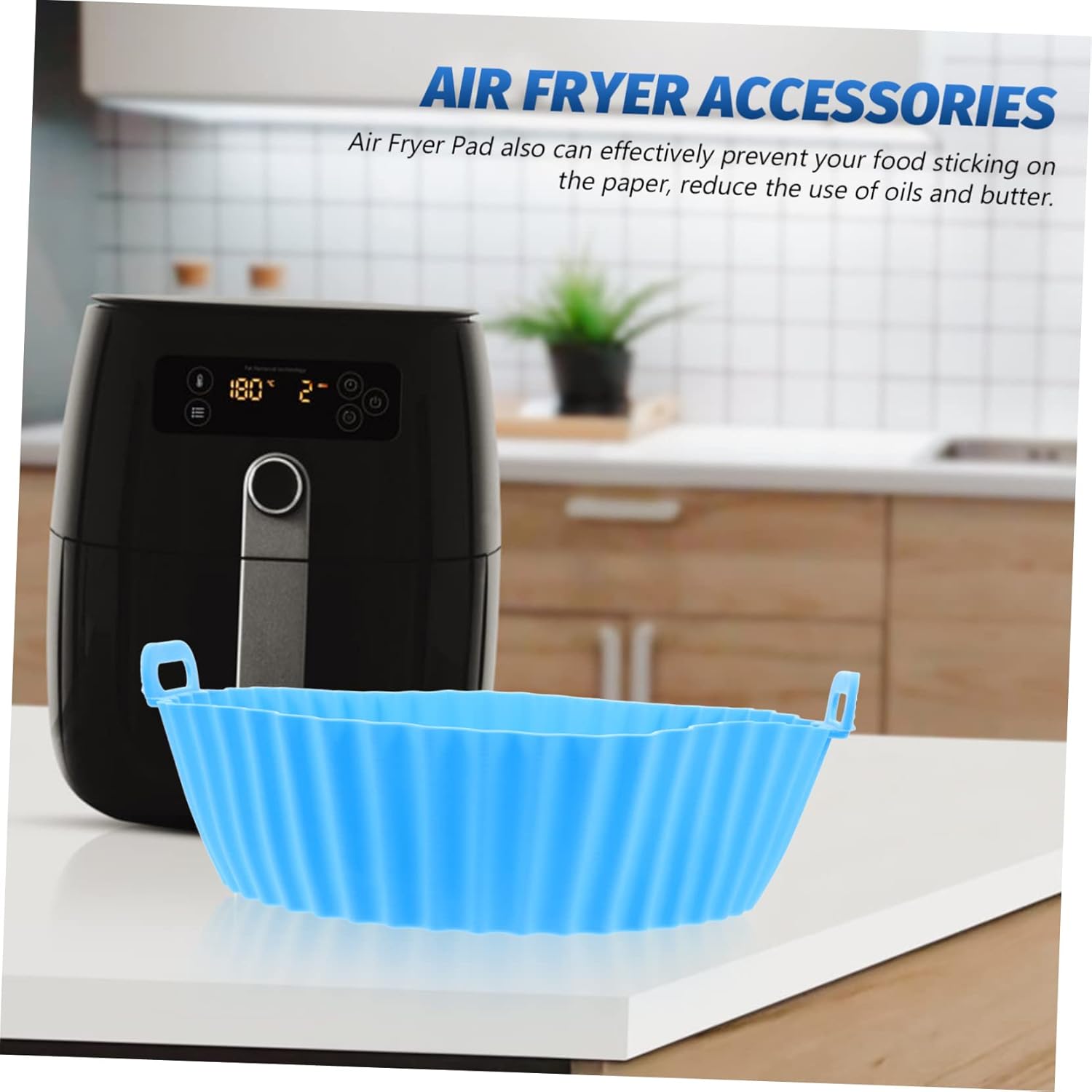 Round Air Fryer Parchment Liner Set for Baking and Grilling - Blue Inner Pot and Square Pan Accessories for Air Fryers