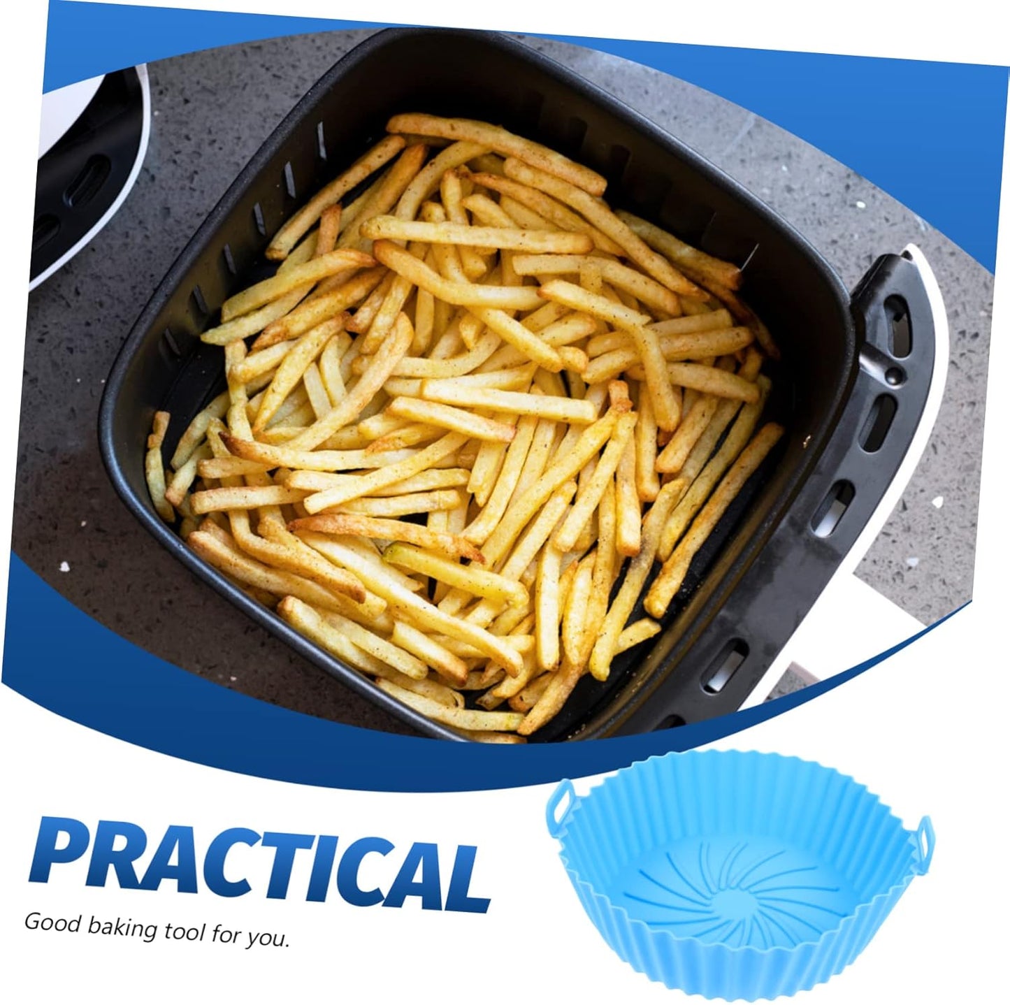 Round Air Fryer Parchment Liner Set for Baking and Grilling - Blue Inner Pot and Square Pan Accessories for Air Fryers
